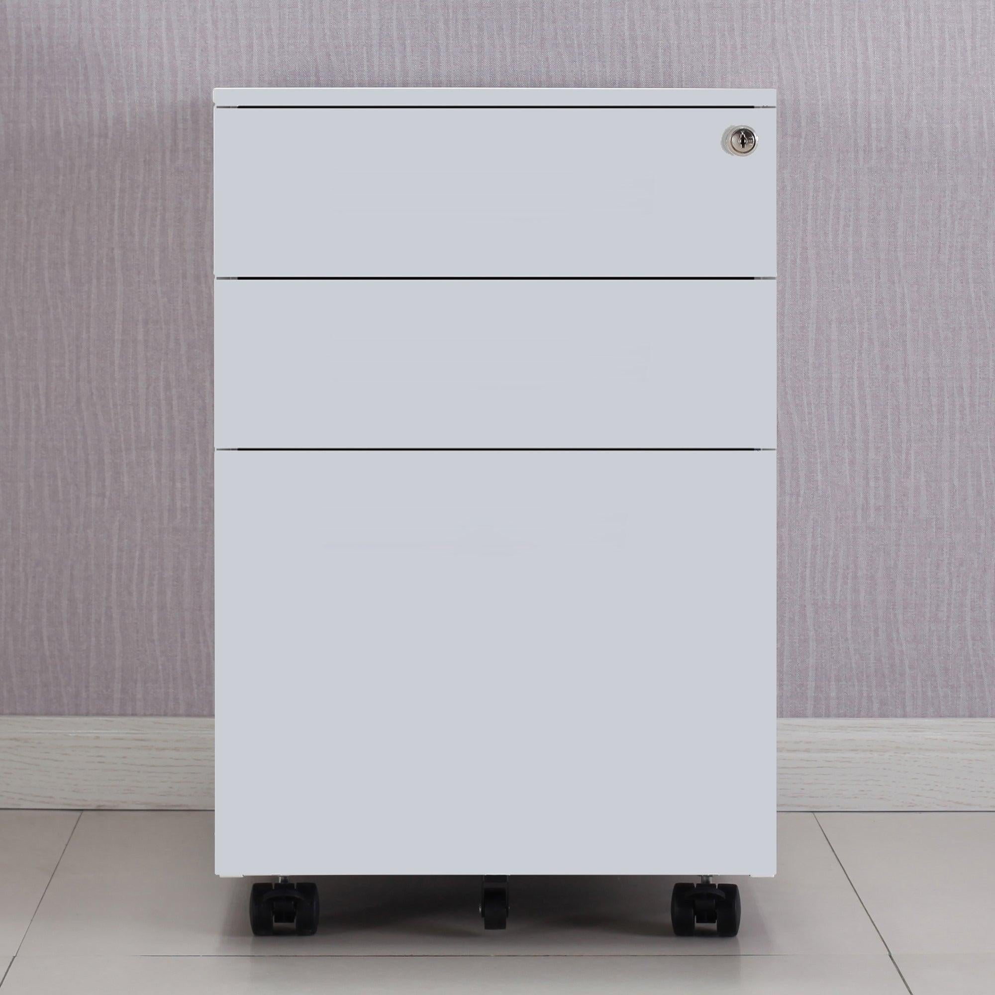 3 Drawer Mobile File Cabinet with Lock Steel File Cabinet for Legal/Letter/A4/F4 Size, Fully Assembled Include Wheels, Home/ Office Design