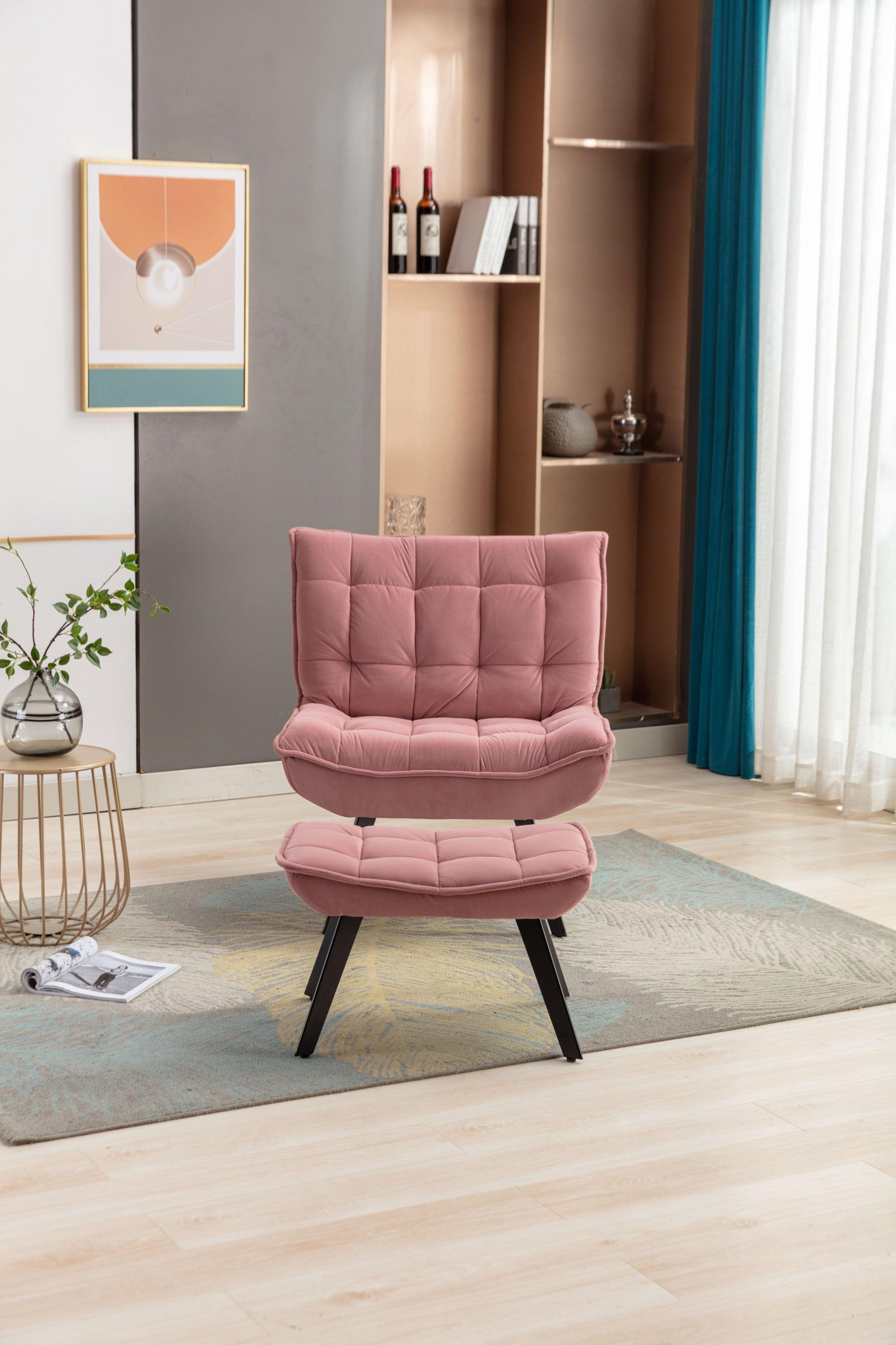 Modern Soft Velvet Fabric Material Large Width Accent Chair Leisure Chair Armchair TV Chair Bedroom Chair With Ottoman Black Legs For Indoor Home And Living Room,Pink