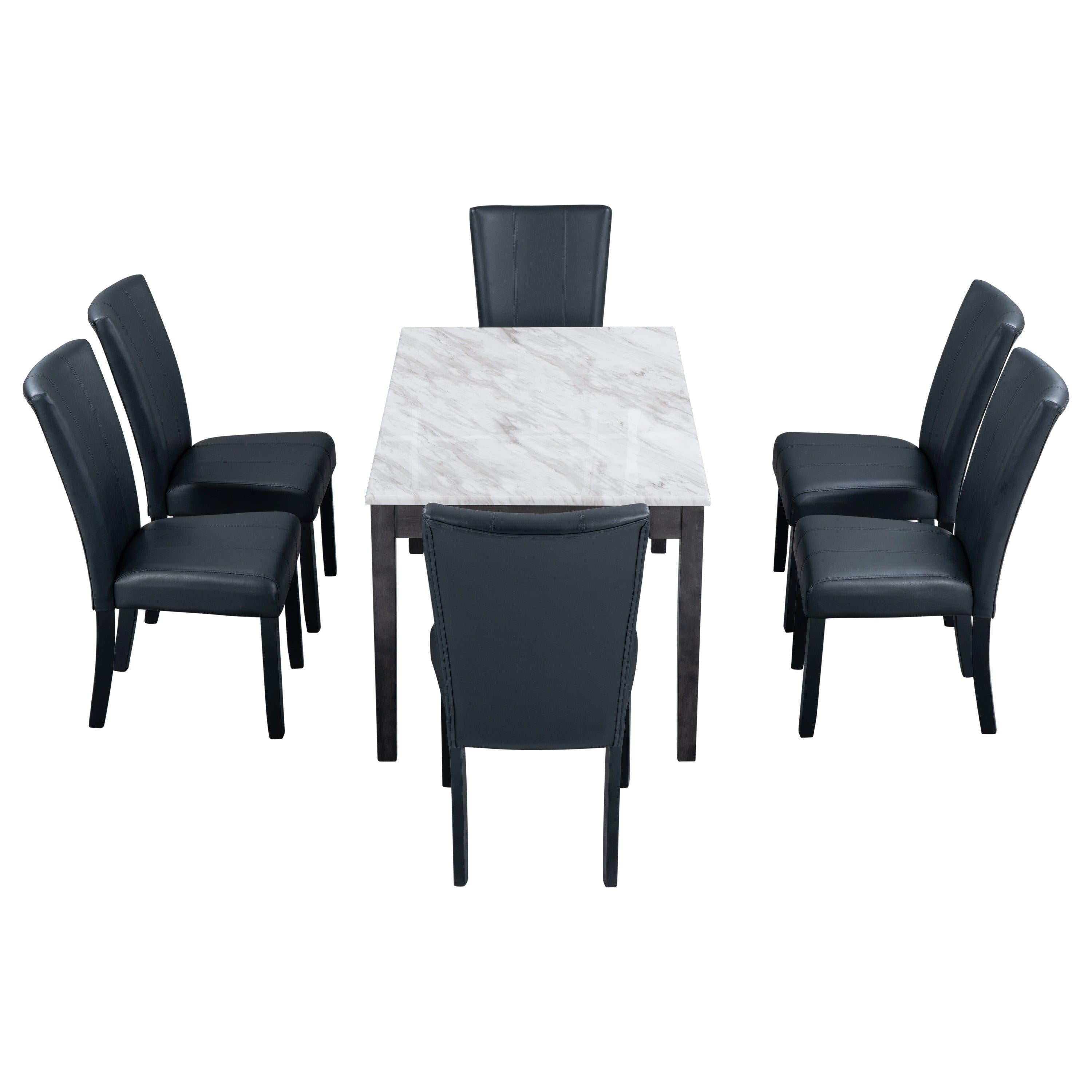 7-piece Dining Table with 2 drawers, table :59.7”x34.5”x30”, chair: 20.5”x26.3”x38.5”,Black