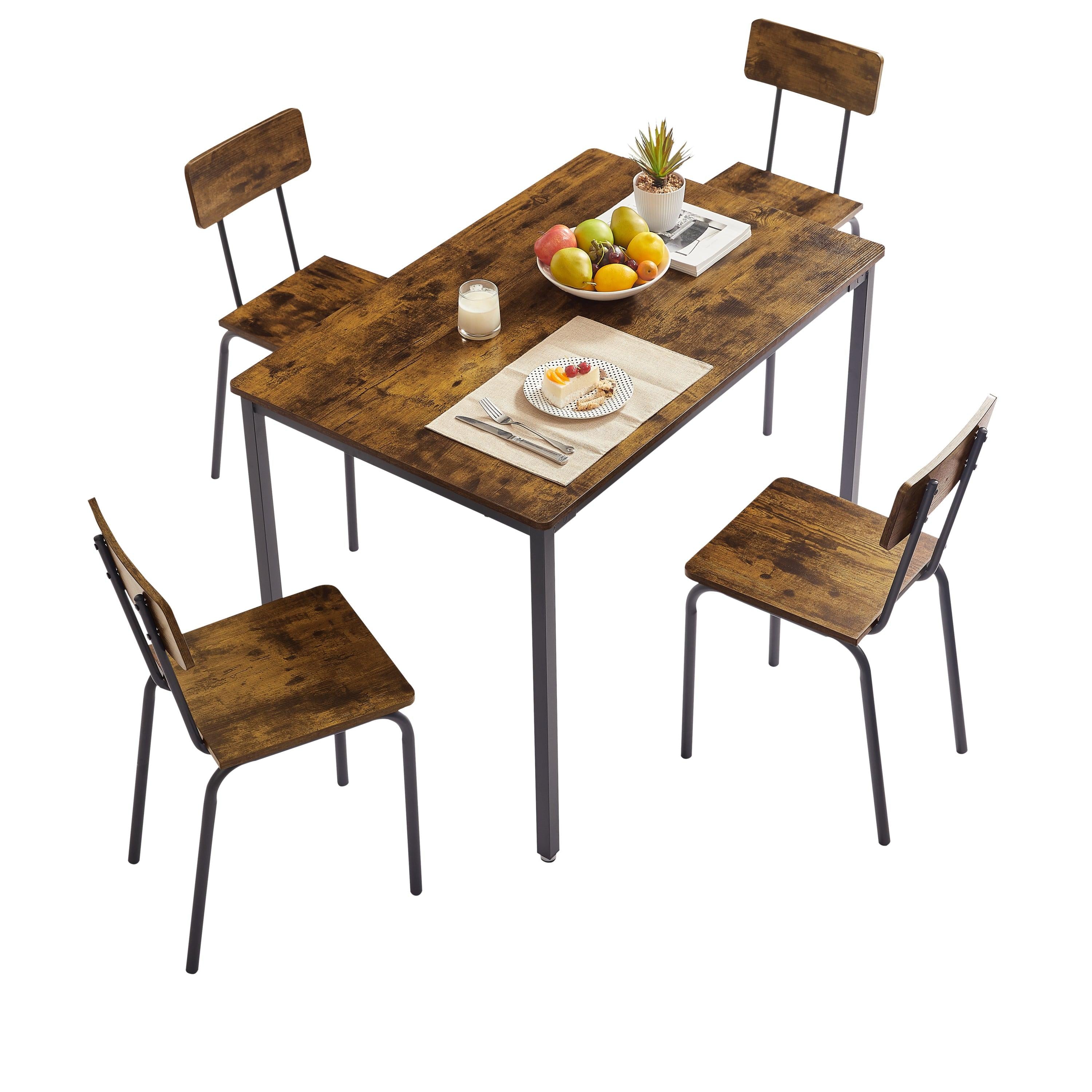 Dining Table Set 5-Piece Dining Chair with Backrest，Industrial style，Sturdy construction(Rustic Brown，43.31’’L*27.56’’W*30.32’’H)