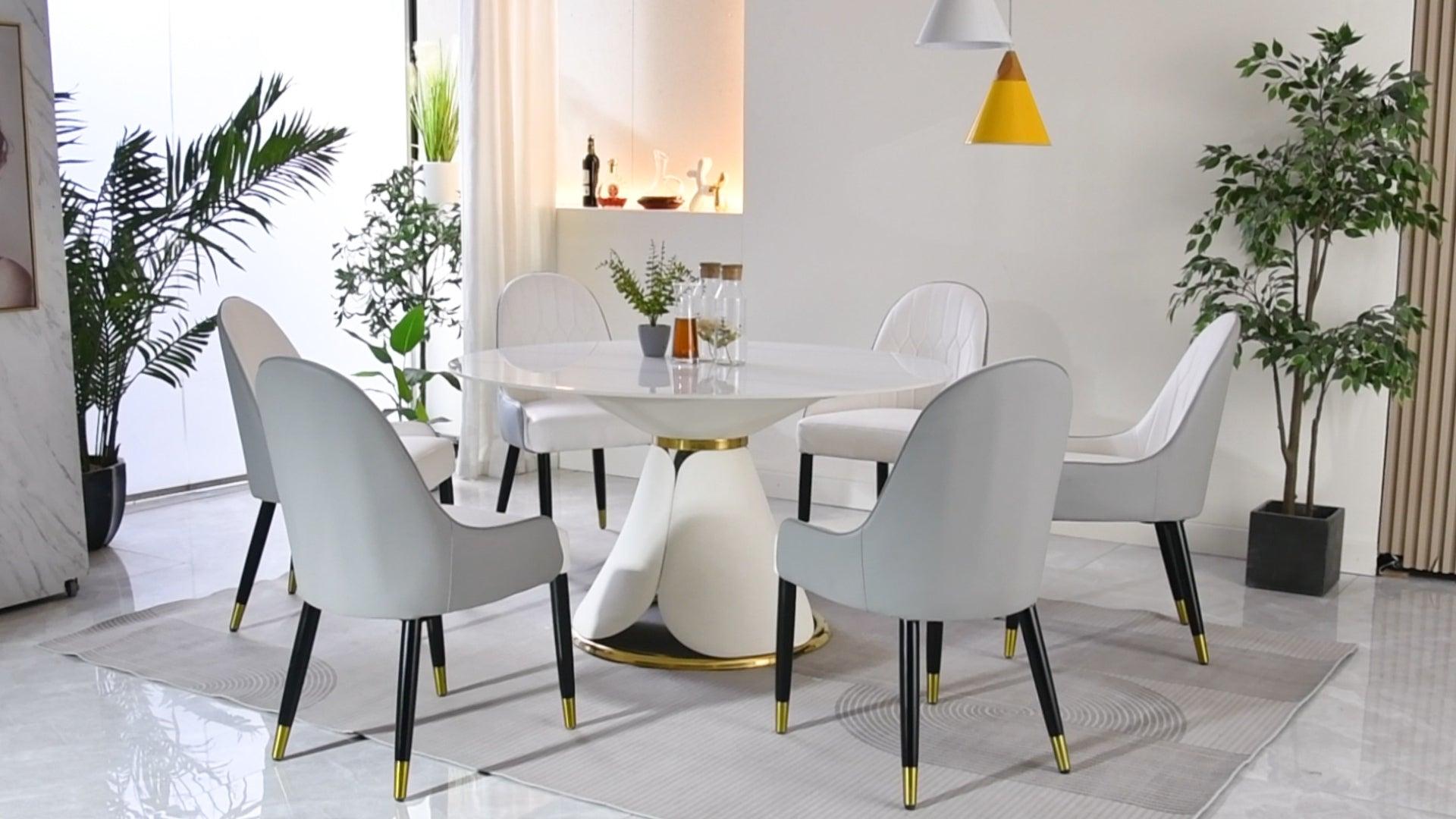 53“Modern sintered stone round dining table with stainless steel base with 6 pcs chairs