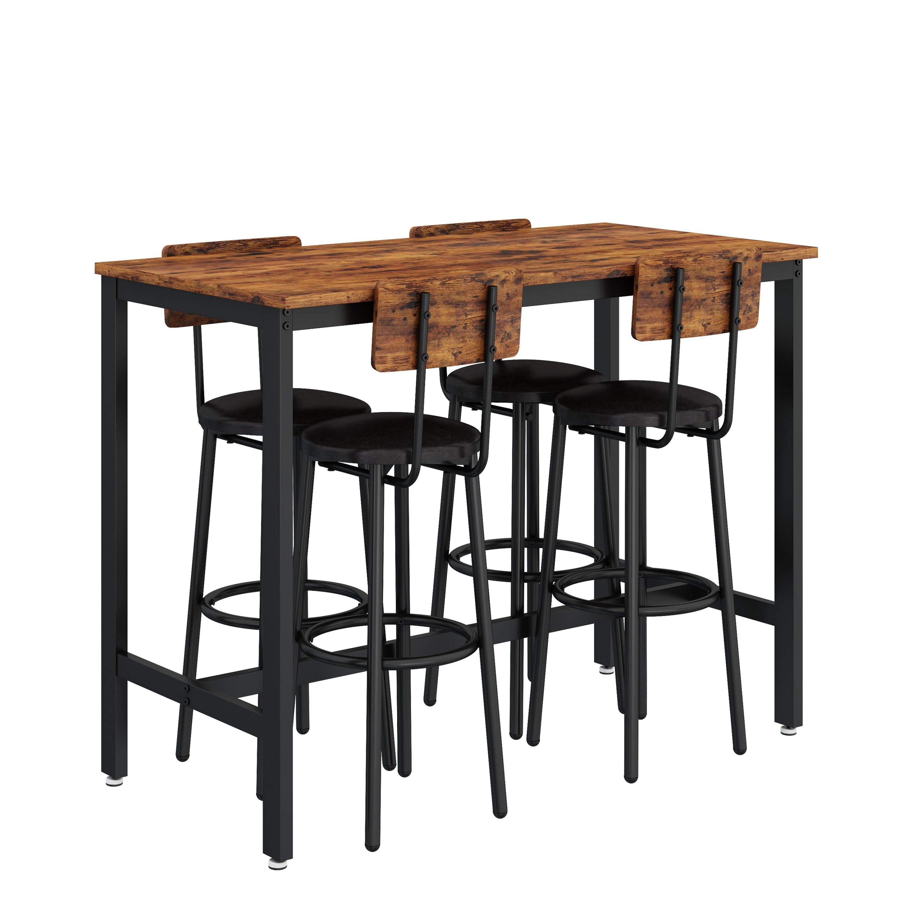 Bar Table Set with 4 Bar stools PU Soft seat with backrest (Rustic Brown，47.24’’w x 23.62’’d x 35.43’’h)