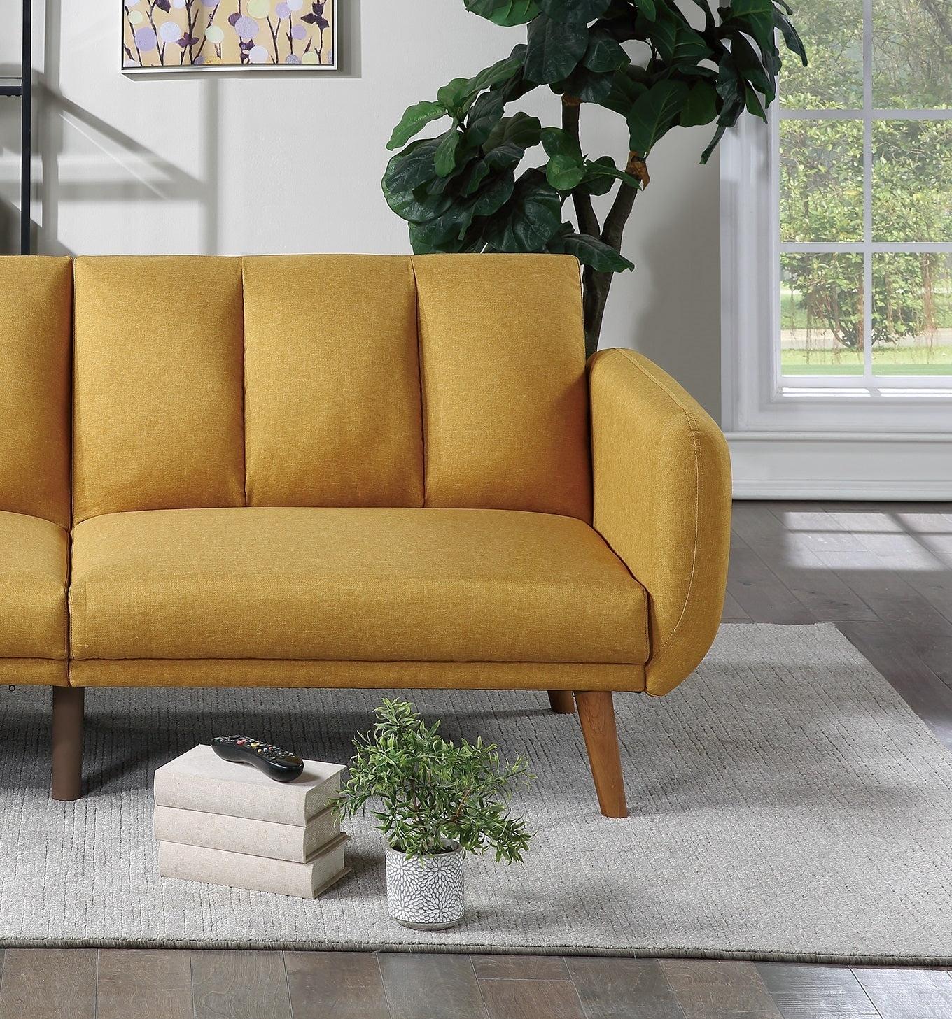 ElegantModern Sofa Mustard Color Polyfiber 1pc Sofa Convertible Bed Wooden Legs Living Room Lounge Guest Furniture