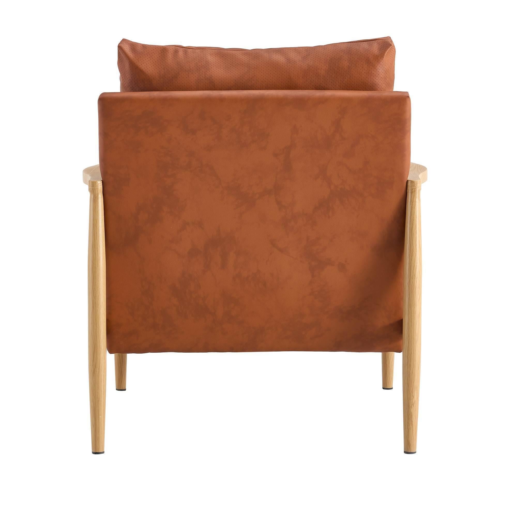 PU Leather Accent Arm Chair Mid CenturyModern Upholstered Armchair with Imitation solid wood color Metal Frame Extra-Thick Padded Backrest and Seat Cushion Sofa Chairs for Living Room