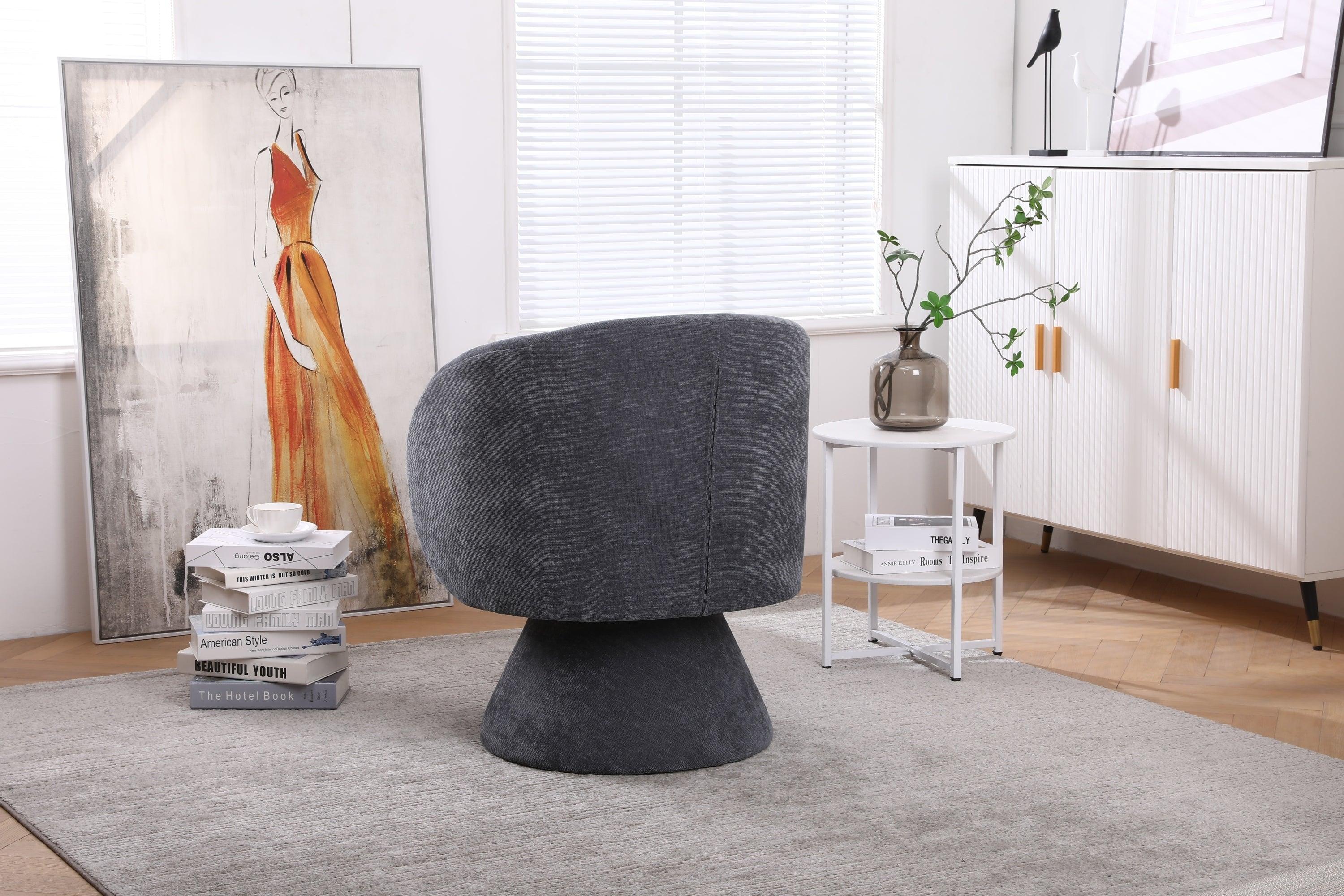 Swivel Accent Chair Armchair, Round Barrel Chair in Fabric for Living Room Bedroom(Dark Grey)