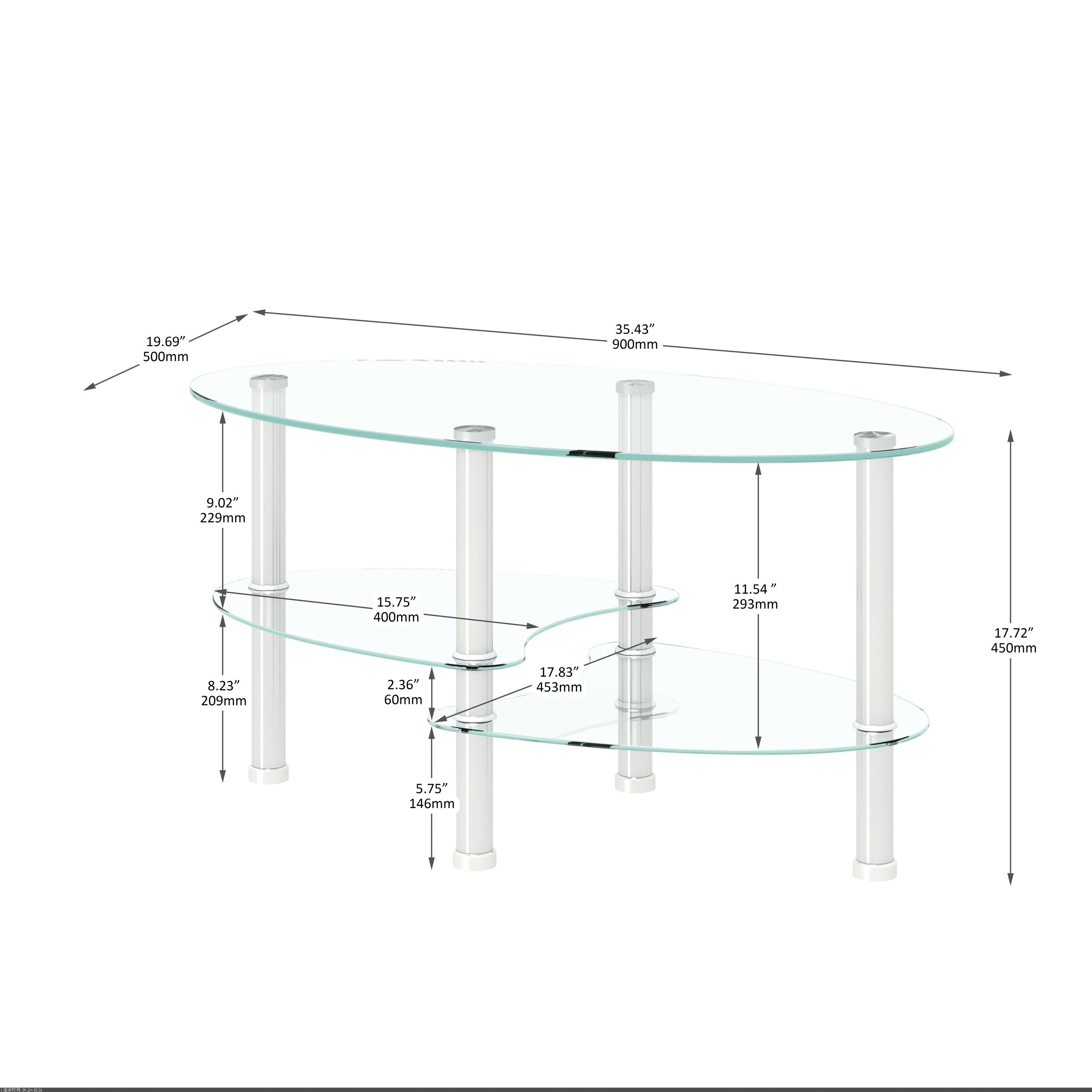 Transparent Oval glass coffee table,Modern table with stainless steel  leg, tea table 3-layer glass table for living room