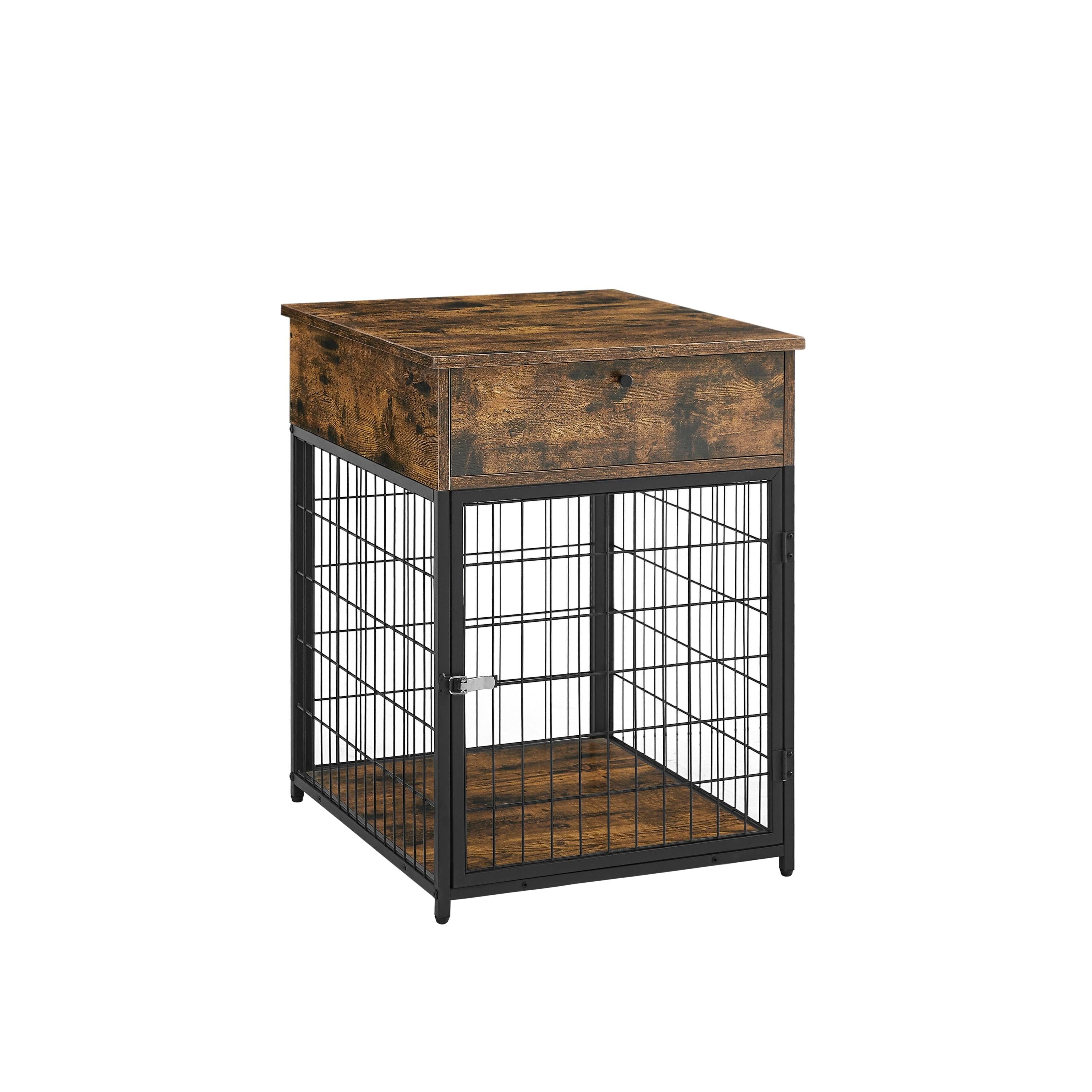 Furniture Style Wood Dog Crate End Table withStorage Console（Rustic Brown,19.69''w x 22.83''d x 26.97''h）