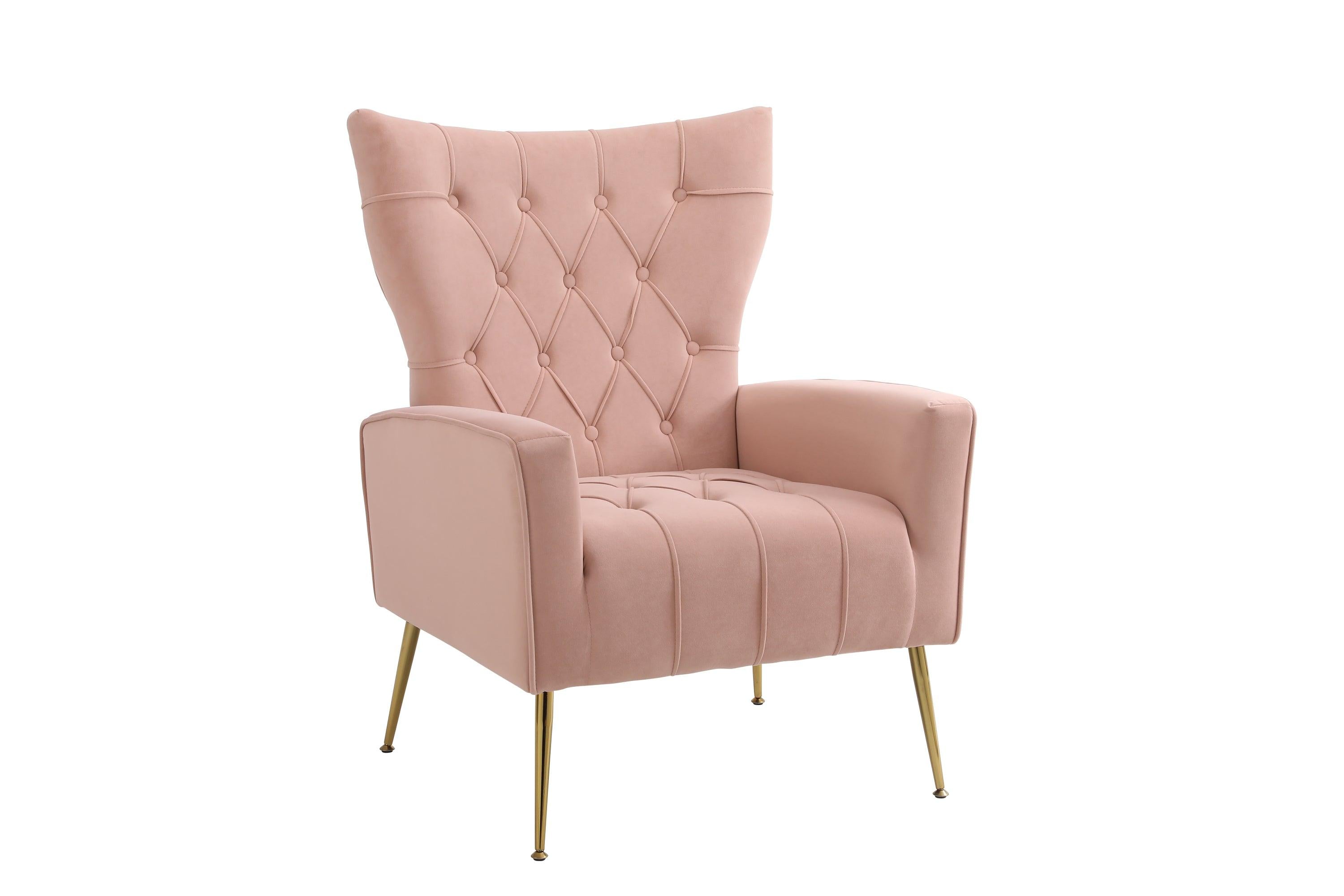 Modern Accent Chair with Ottoman,  Comfy  Armchair for Living Room, Bedroom, Apartment, Office (Pink)