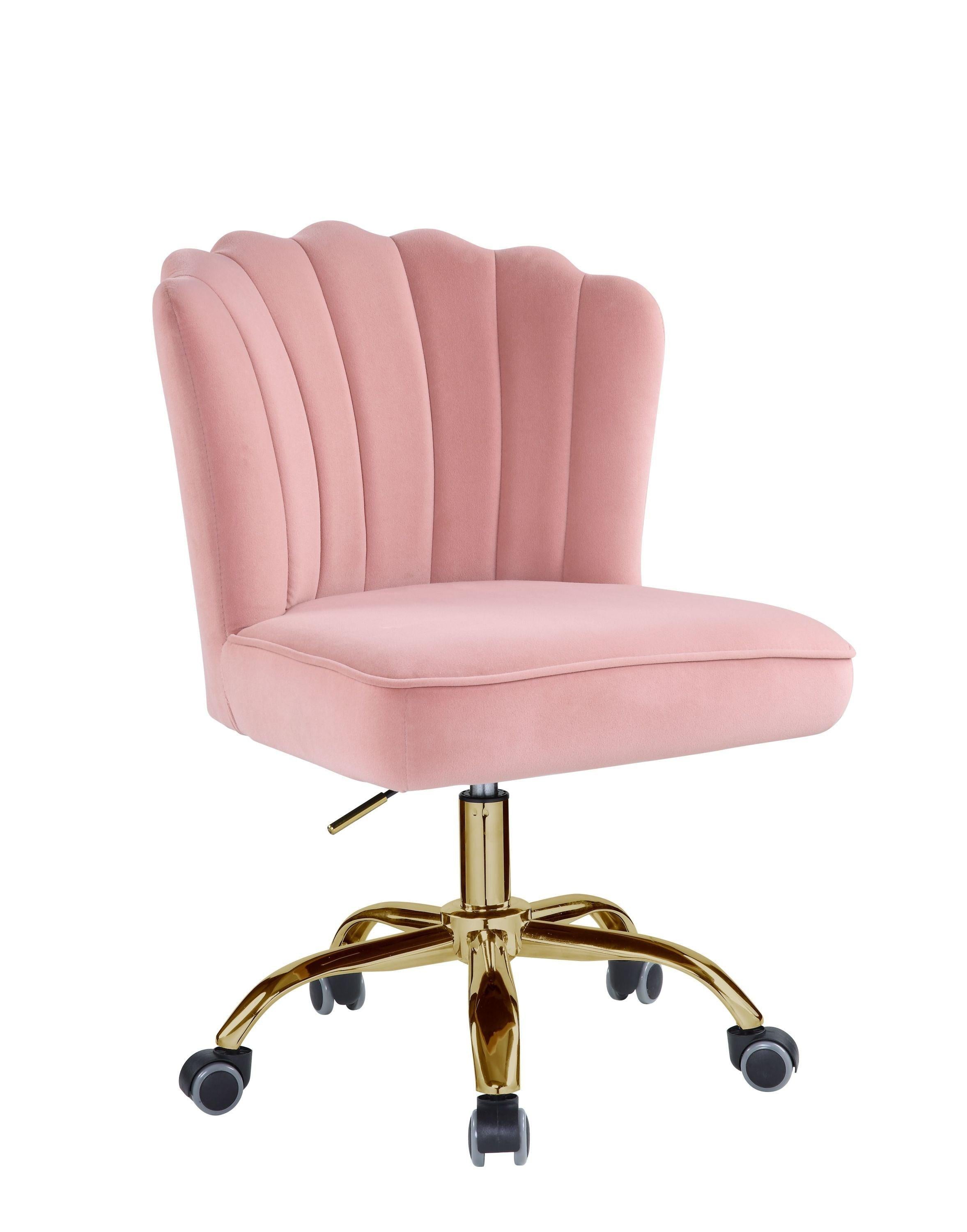 ACME Moyle Office Chair in Rose Quartz Velvet & Gold Finish OF00116