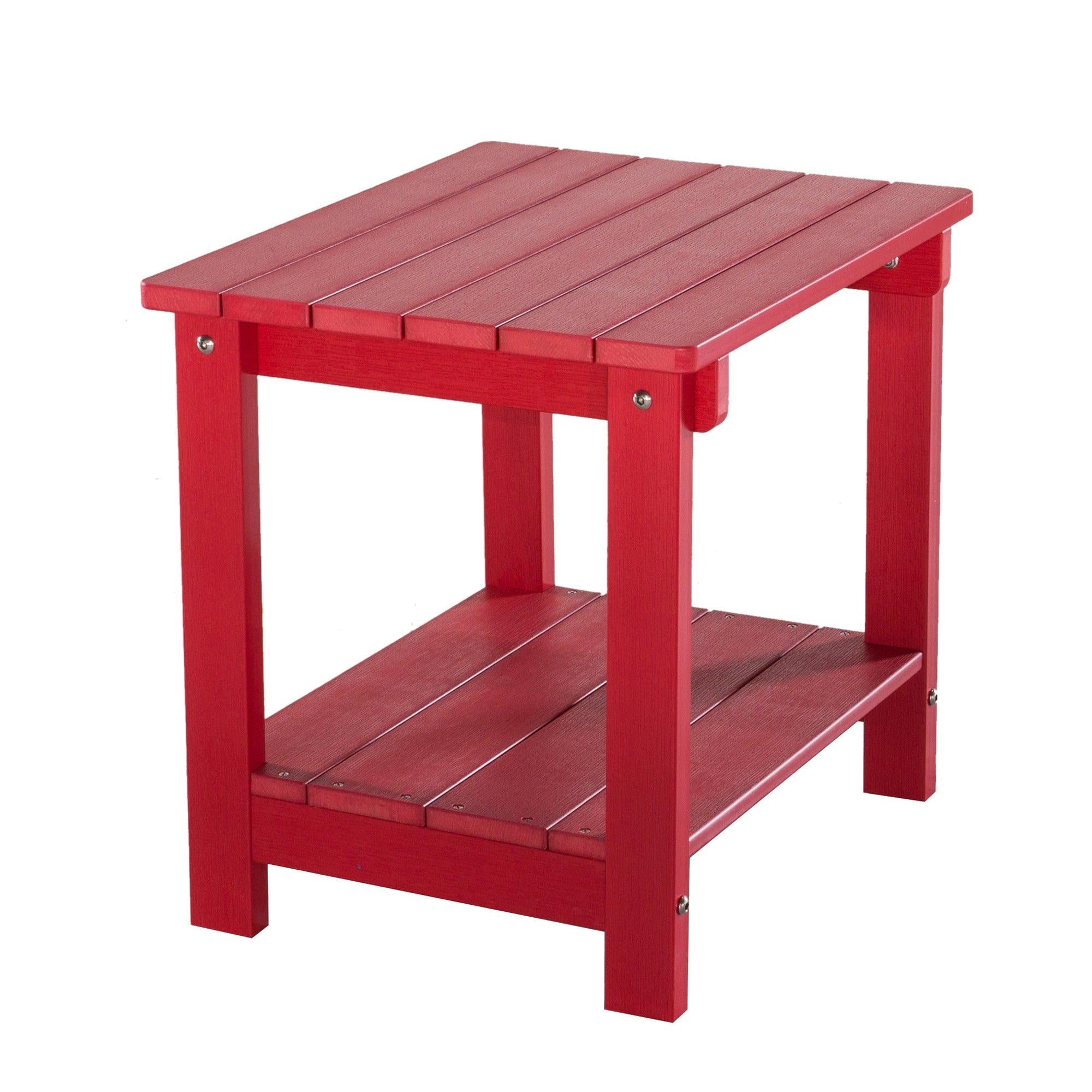 Key West Weather Resistant Outdoor Indoor Plastic Wood End Table, Patio Rectangular Side table, Small table for Deck, Backyards, Lawns, Poolside, and Beaches, Red