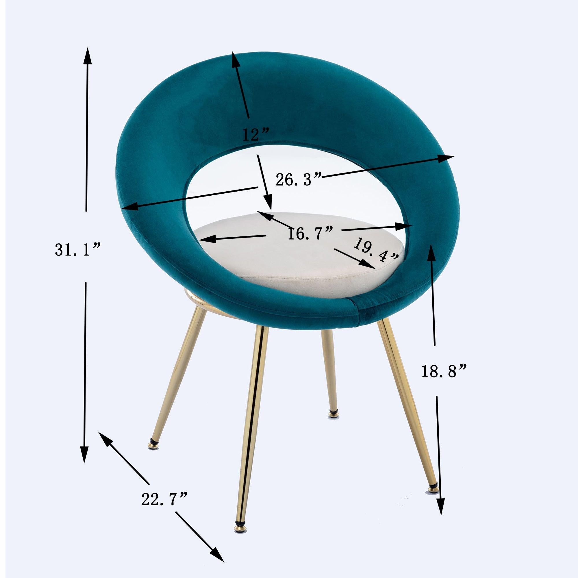 Peacock Blue+Off-White VelvetModern accent/Conversation Lounge Chair With  Gold Plated Legs, unique appearance，Suitable For Office, Lounge, Living Room