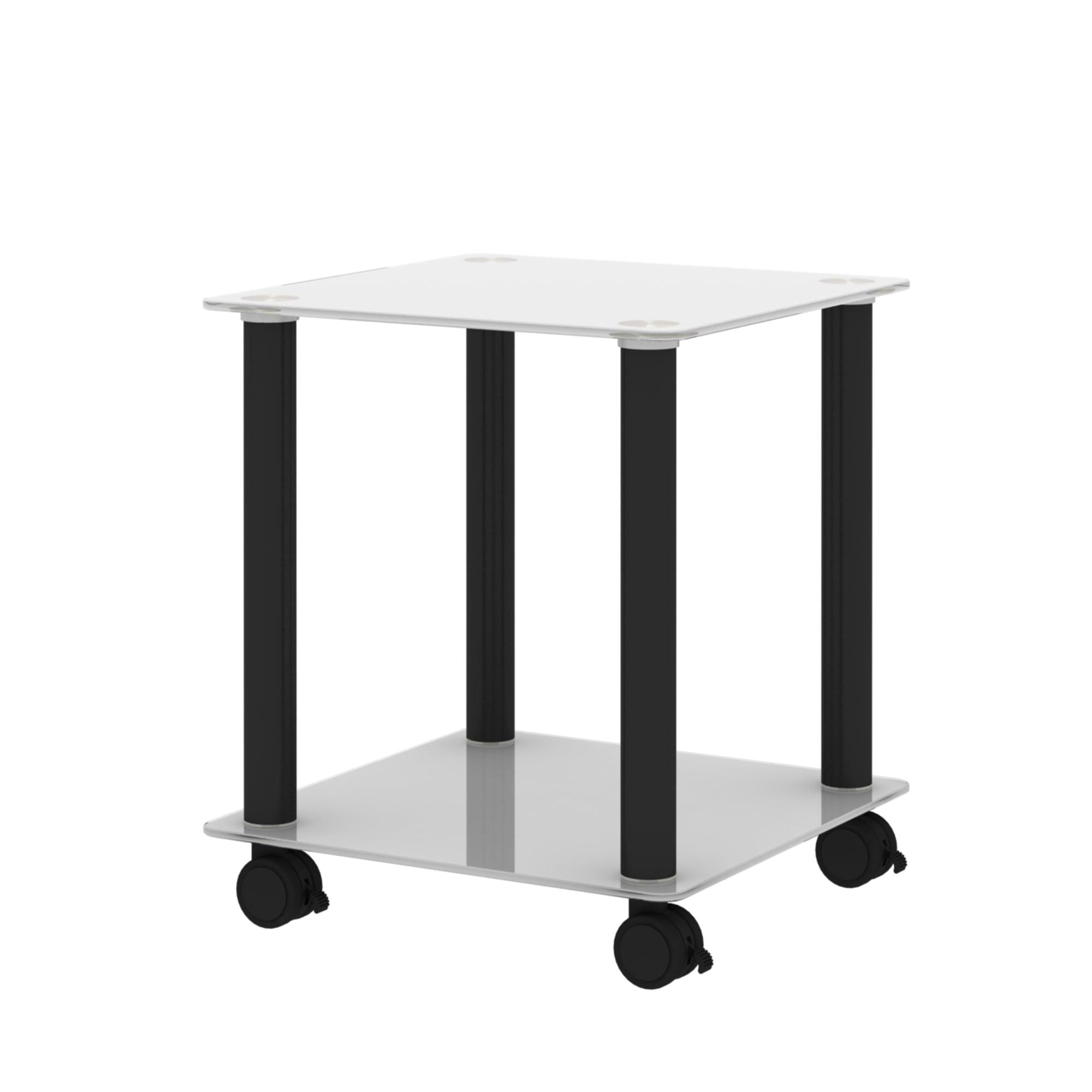 1-Piece White+Black Side Table , 2-Tier Space End Table ,Modern Night Stand, Sofa table, Side Table withStorage Shelve