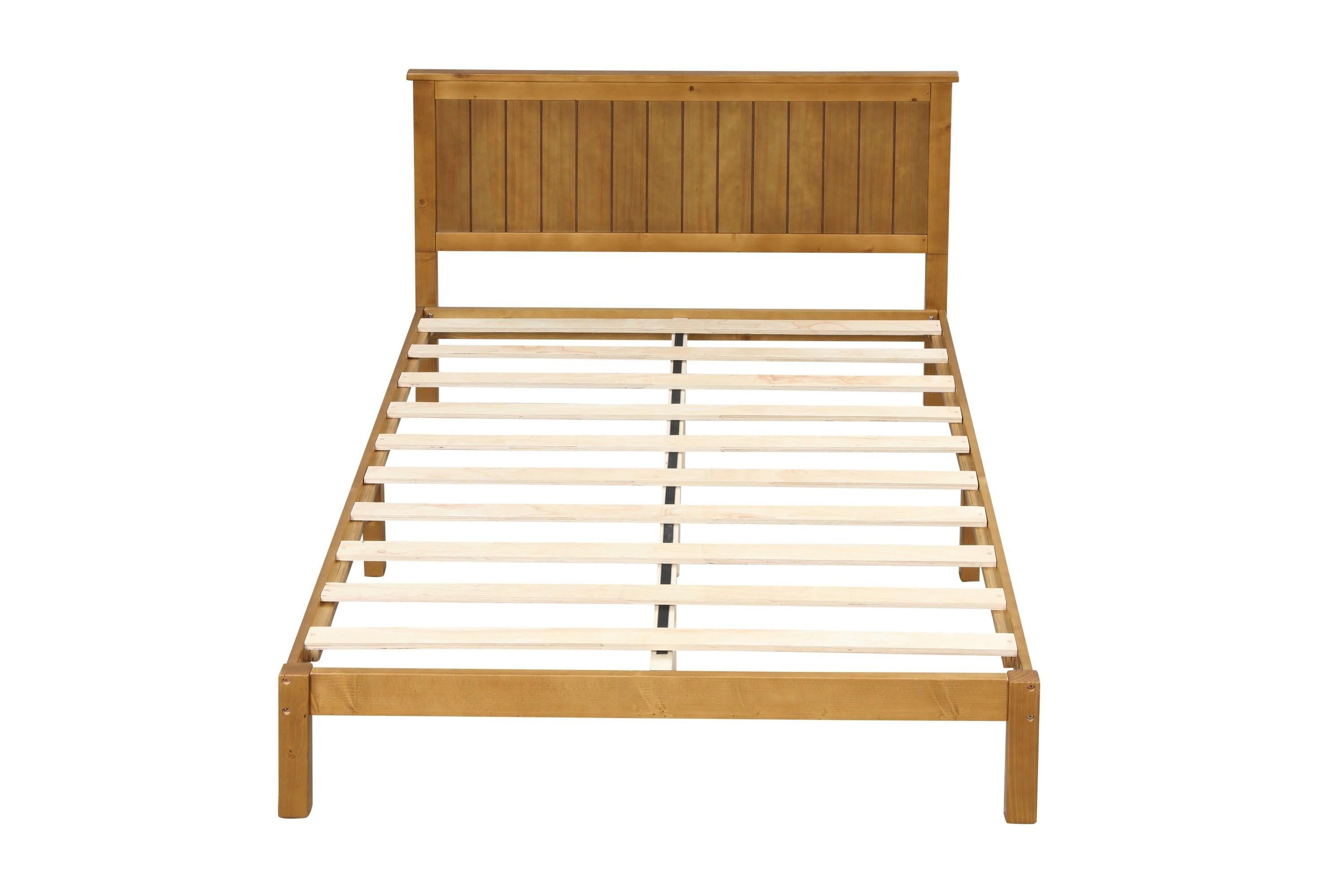 Platform Full Bed with Headboard,Light Brown