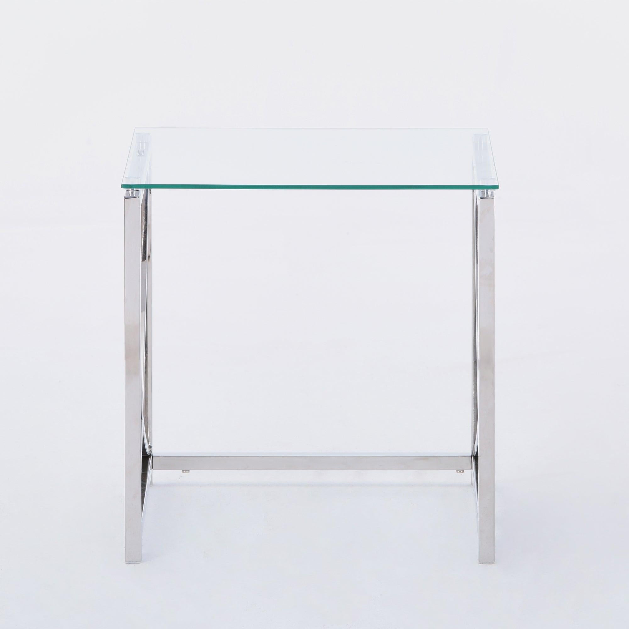 3 Pieces Silver Square Nesting Glass End Tables- Small Coffee Table Set- Stainless Steel Small Coffee Tables with Clear Tempered Glass- 18"Modern Minimalist Side Table for Living Room (Curve)