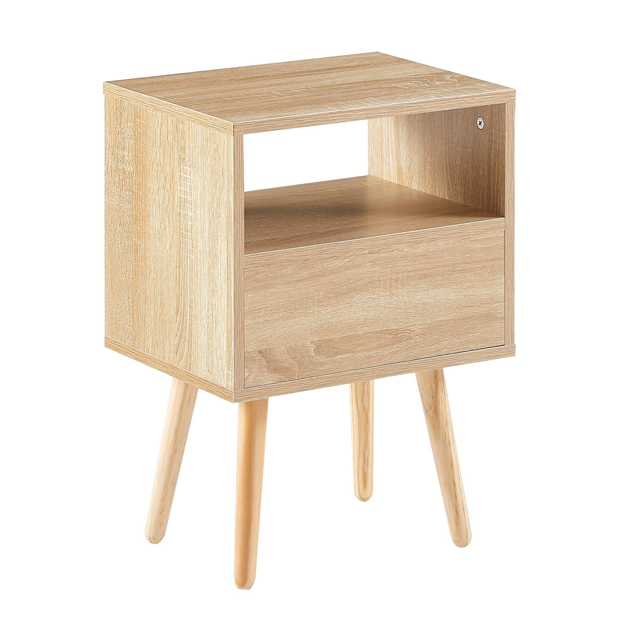 15.75" Rattan End table with  drawer and solid wood legs,Modern nightstand, side table for living roon, bedroom,natural