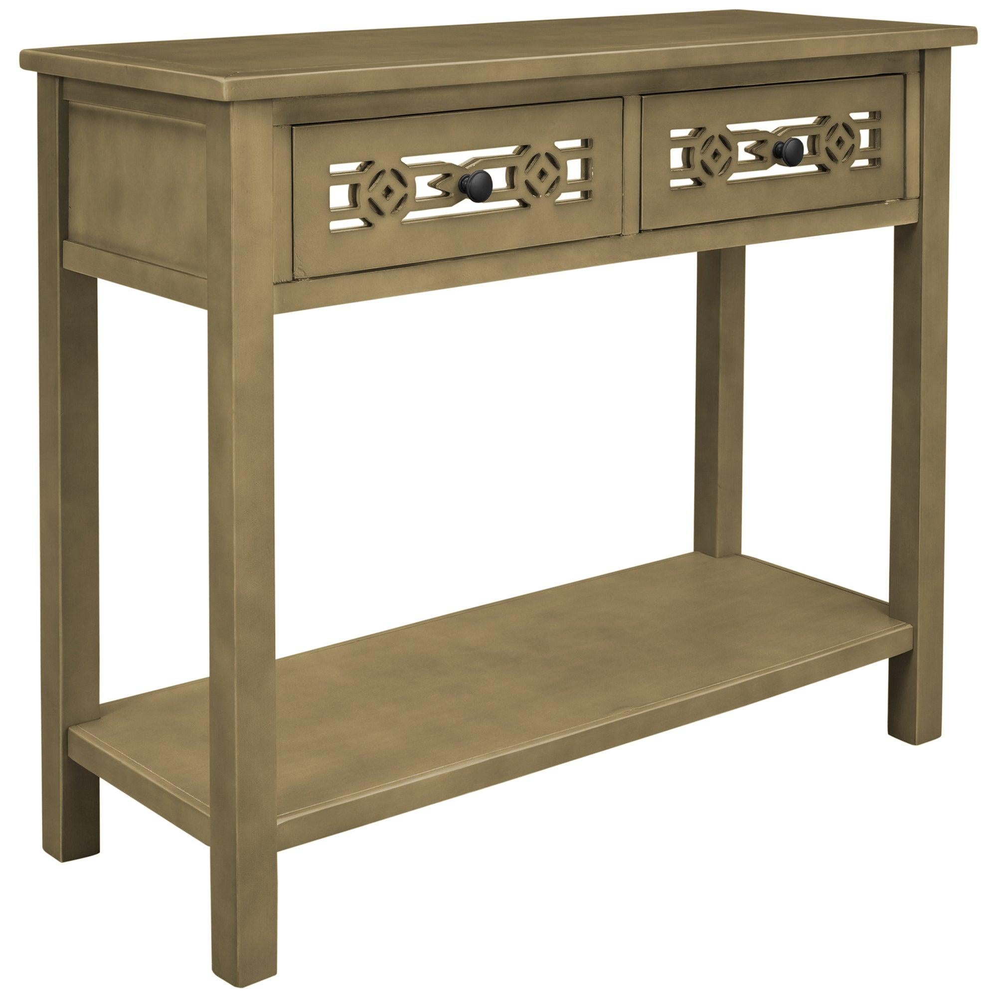 Classic Console Table with Hollow-out Decoration Two Top Drawers and Open Shelf LargeStorage Space (ld)