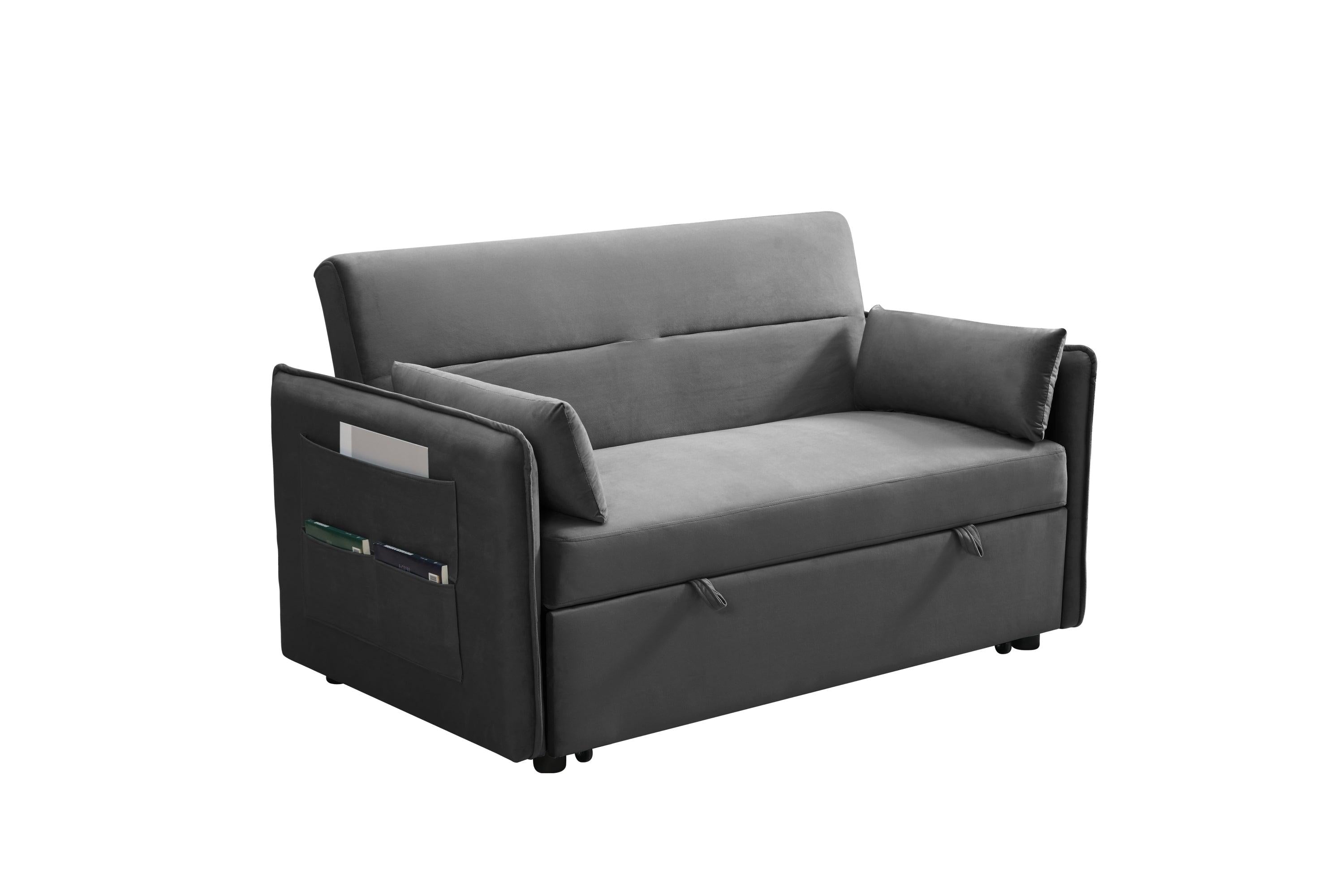 Pull Out Sofa Bed,Modern Adjustable Pull Out Bed Lounge Chair with 2 Side Pockets, 2 Pillows for Home Office