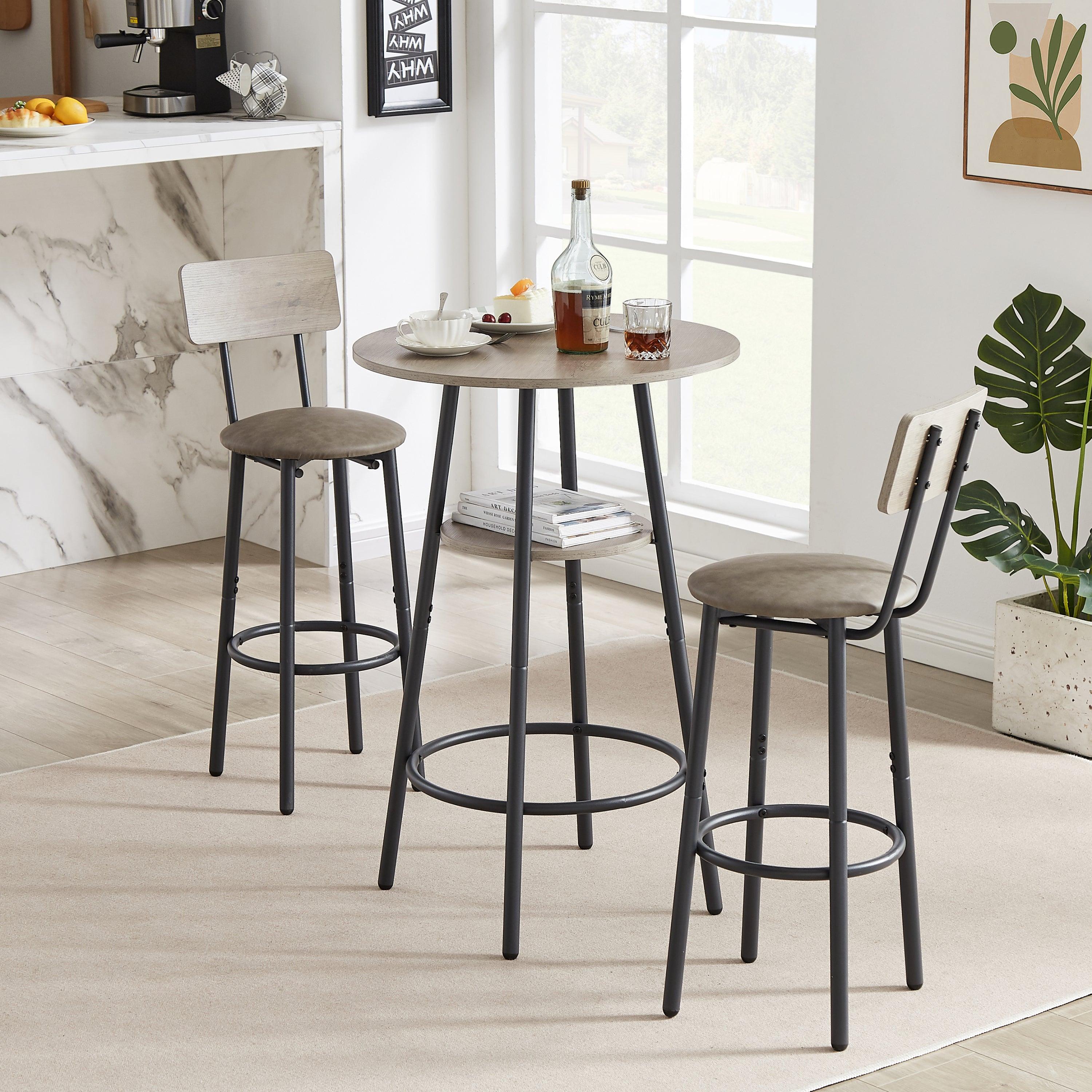 Bar Table Set with 2 Bar stools PU Soft seat with backrest (Grey,23.62’’L*23.62’’W*35.43’’H)