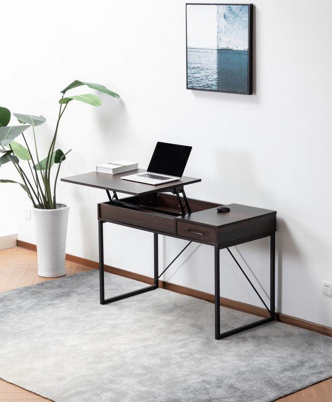 Juno Dark Brown Wood Lift Top Desk with HiddenStorage and Drawer