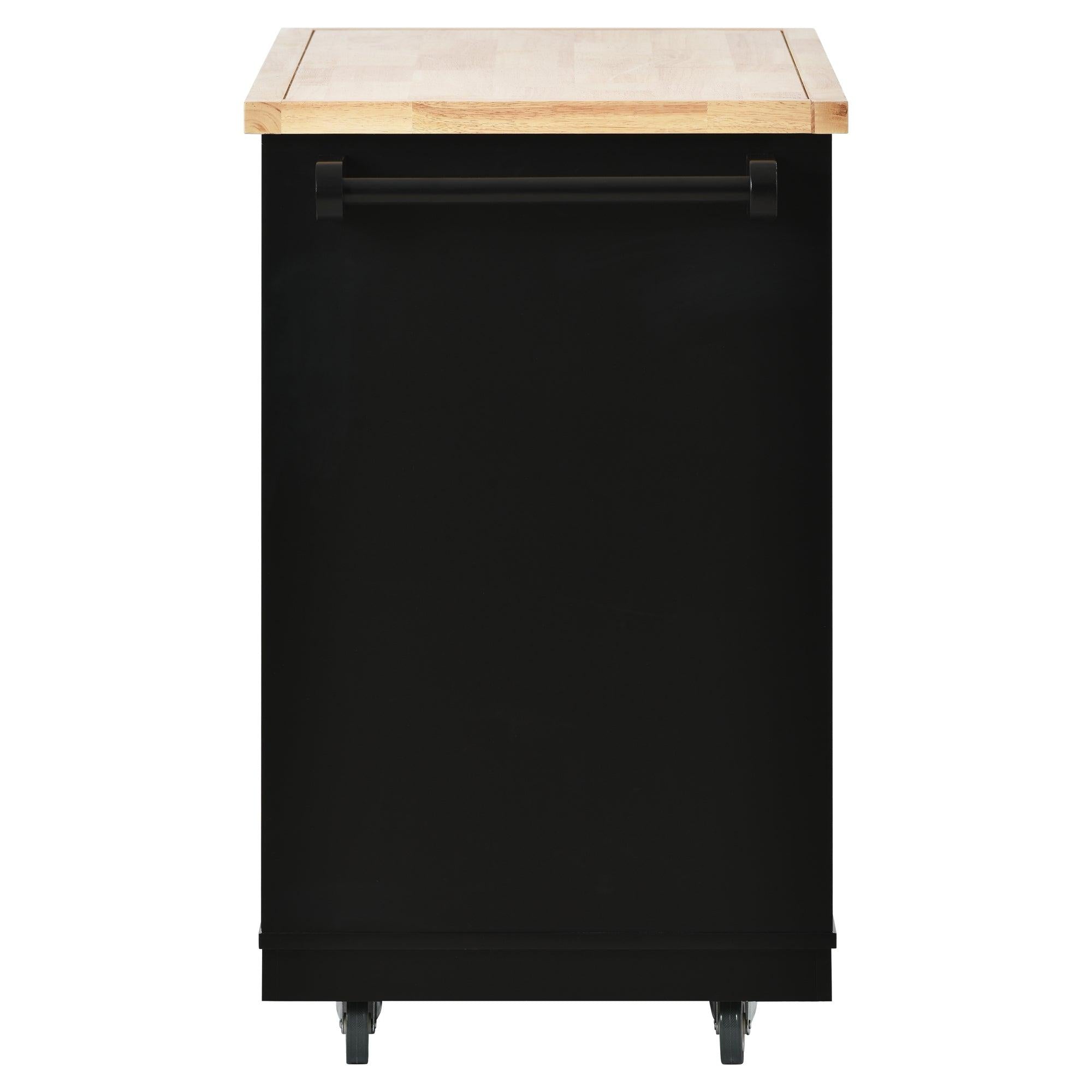 Kitchen Cart Rolling Mobile Kitchen Island Solid Wood Top, Kitchen Cart With 2 Drawers,Tableware Cabinet（Black）