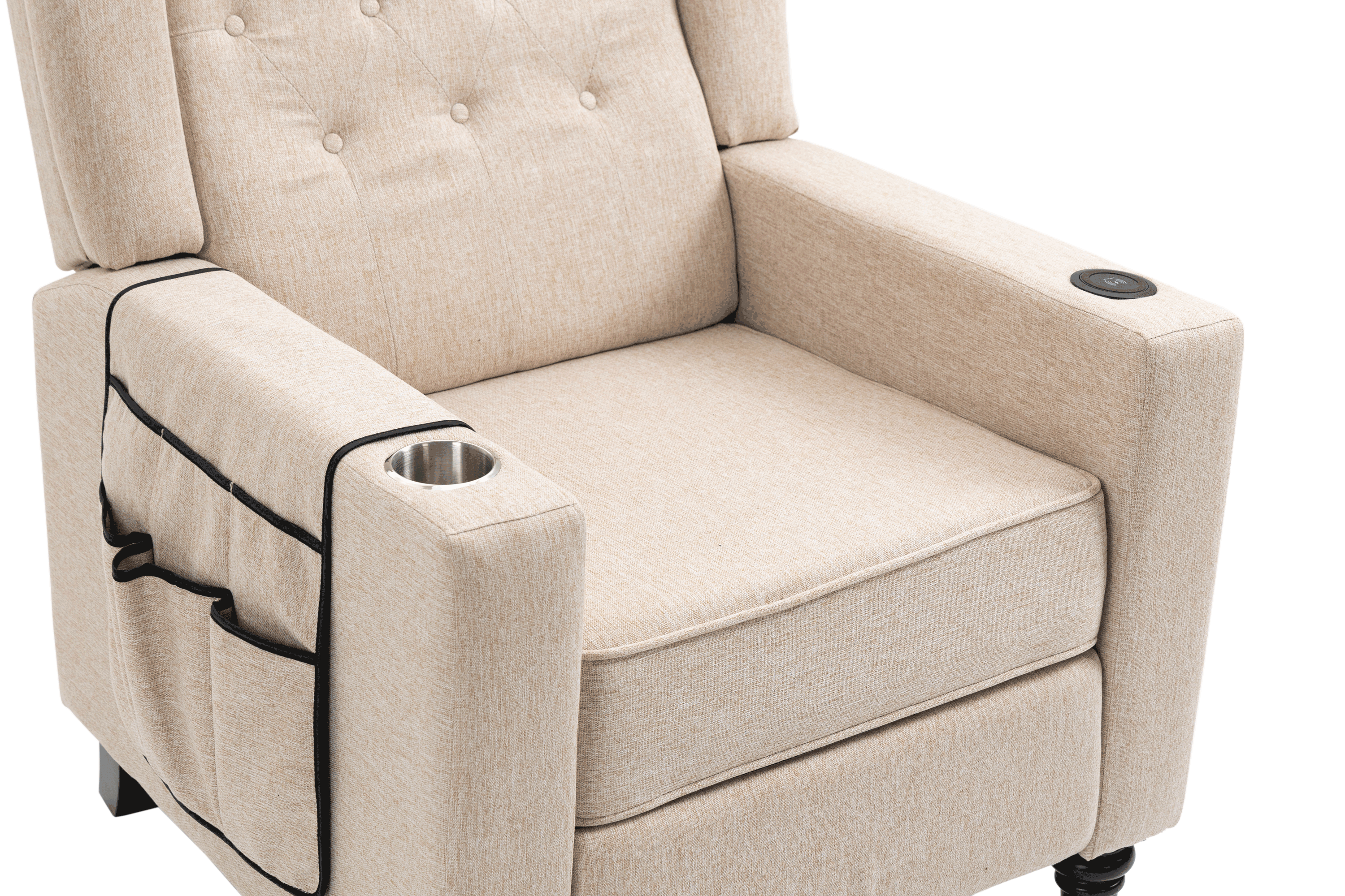 Arm Pushing Recliner Chair,Modern Button Tufted Wingback Push Back Recliner Chair, Living Room Chair Fabric Pushback Manual Single Reclining Sofa Home Theater Seating for Bedroom,Khaki Yelkow