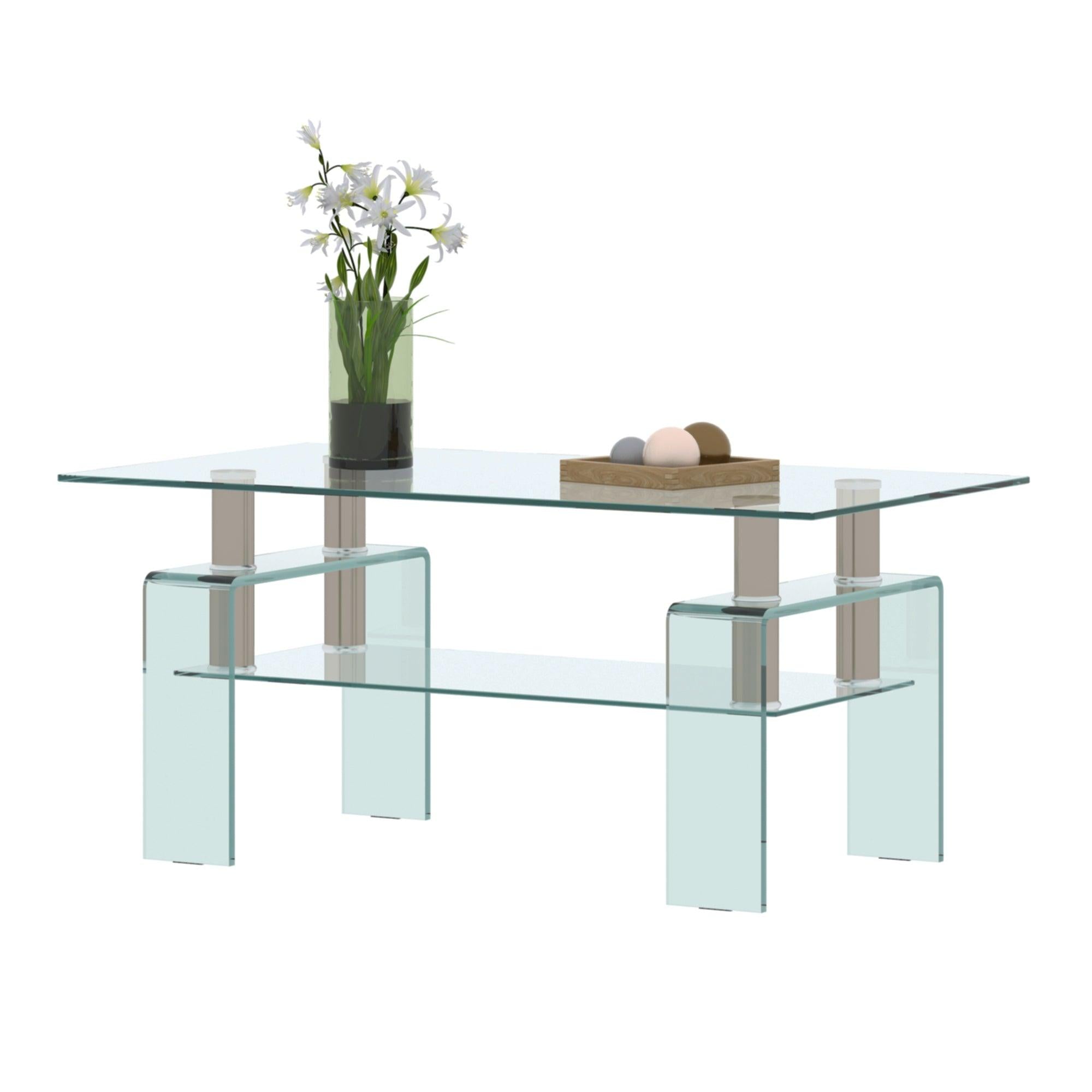 39.37'' Tempered Glass Coffee Table Clear Table Transparent  Coffee Table for Room