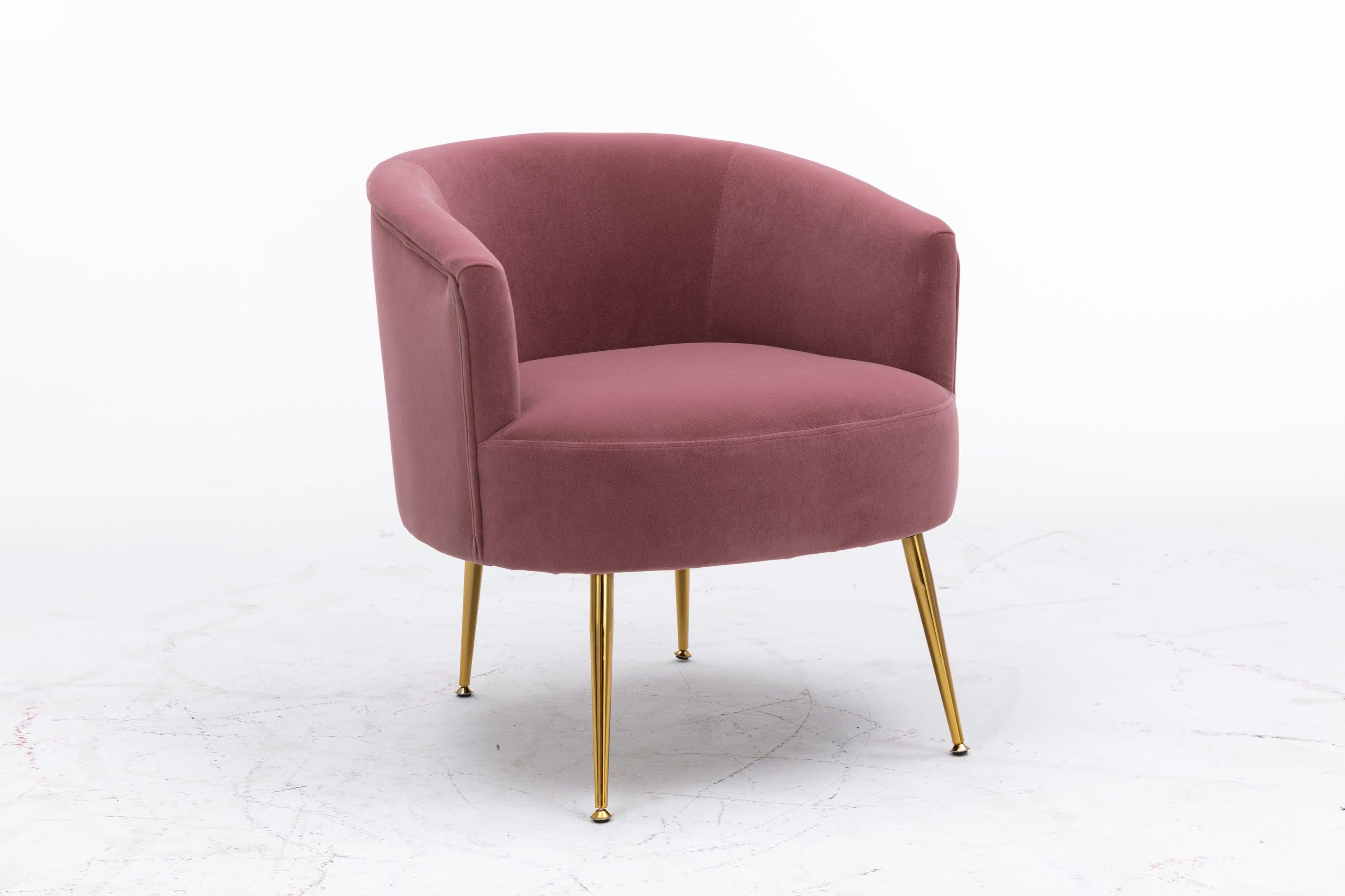 Velvet Armchair Accent Tub Barrel Chair With Gold Metal Legs, Dark Pink