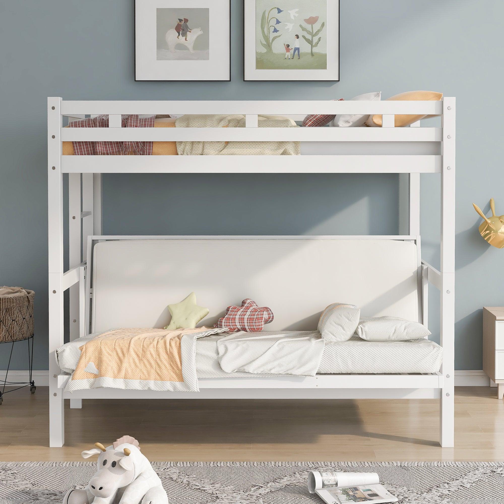 Twin over Full Bunk Bed,Down Bed can be Converted into Daybed,White