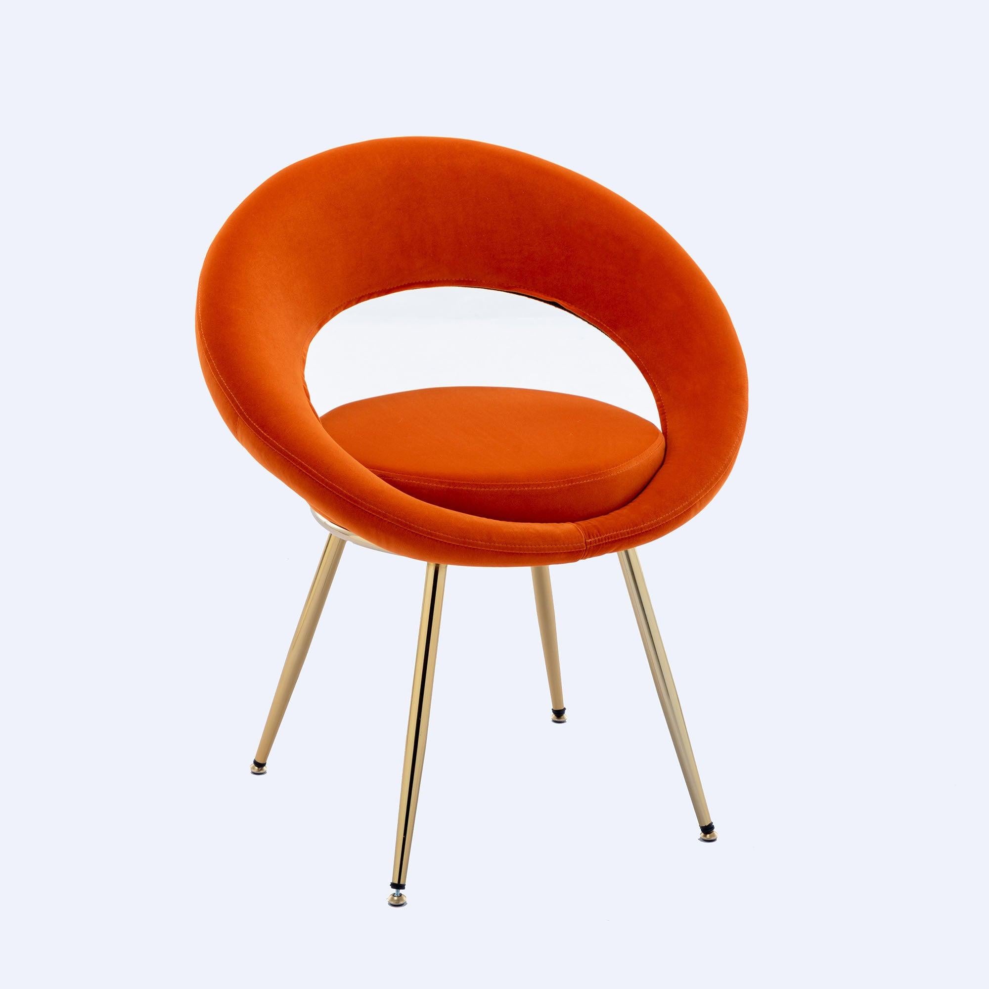 Orange VelvetModern accent/Conversation Lounge Chair With  Gold Plated Legs, unique appearance，Suitable For Office, Lounge, Living Room