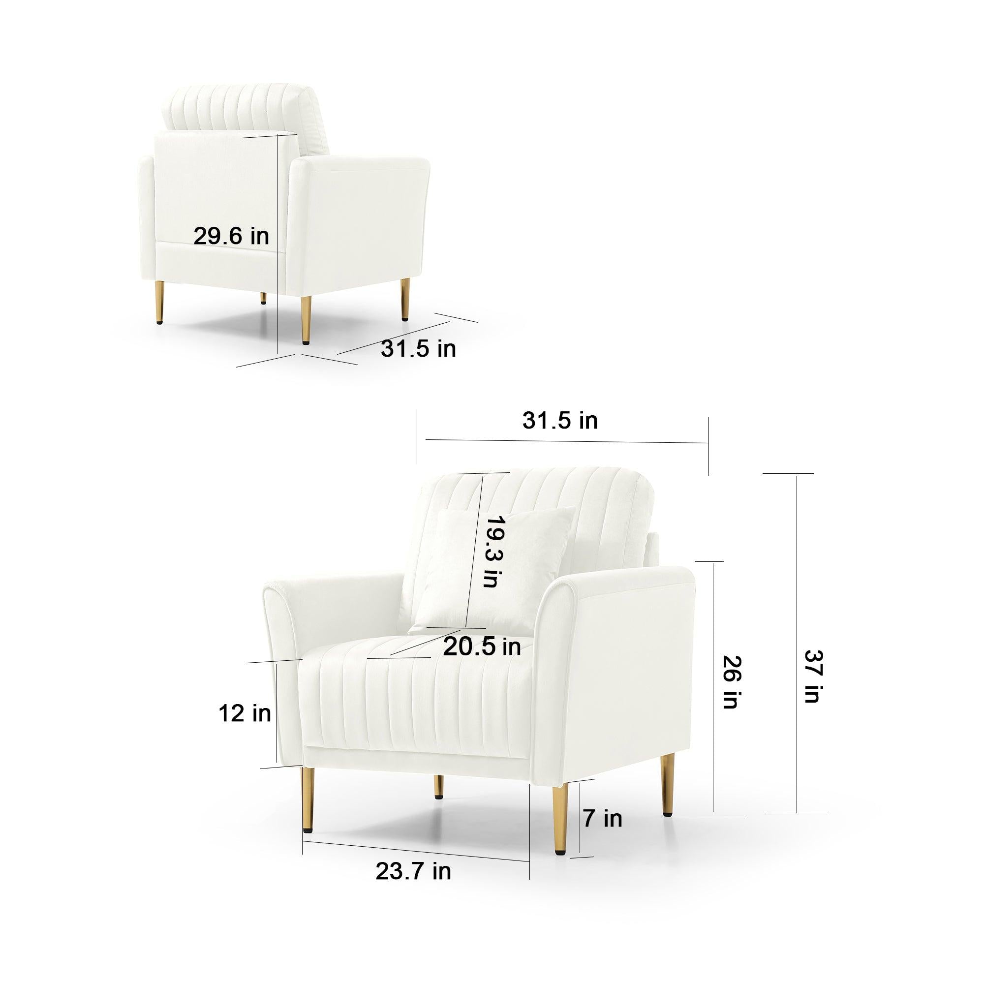 Mid-CenturyModern Velvet Fabric Accent Chair Armchair for Living Room Bedroom Channel Tufted Upholstered Comfortable Cream Color Reading Armchair