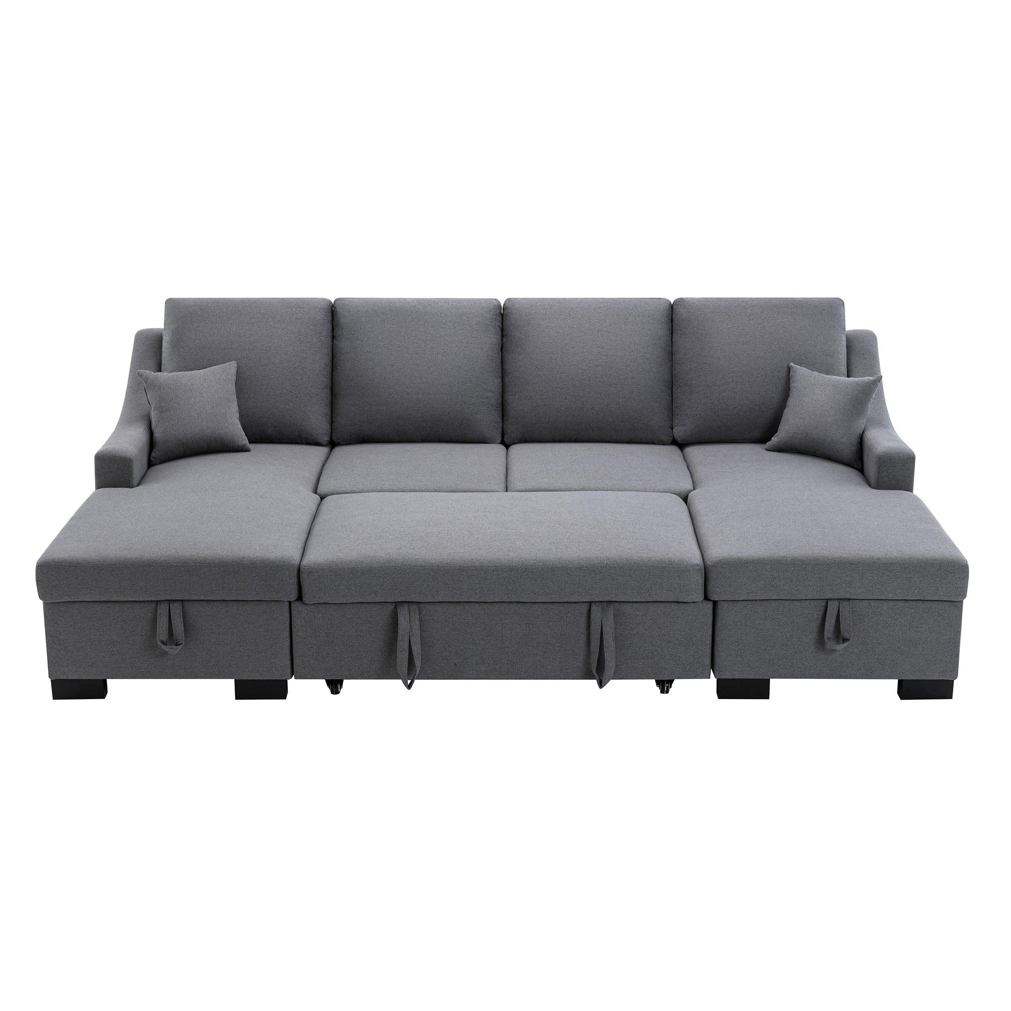 Upholstery Sleeper Sectional Sofa with DoubleStorage Spaces, 2 Tossing Cushions, Grey