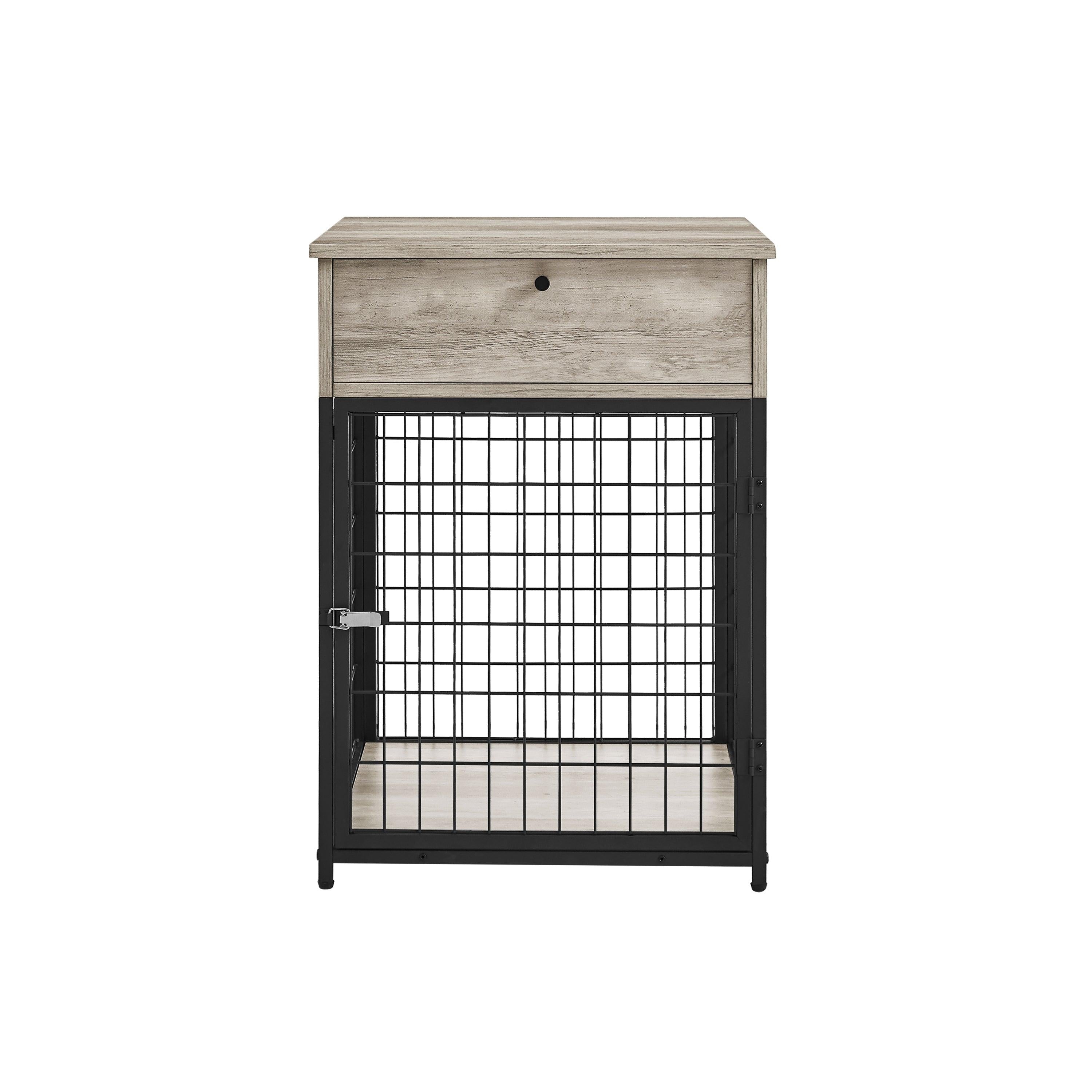 Furniture Style Wood Dog Crate End Table withStorage Console（Grey,19.69''w x 22.83''d x 26.97''h）