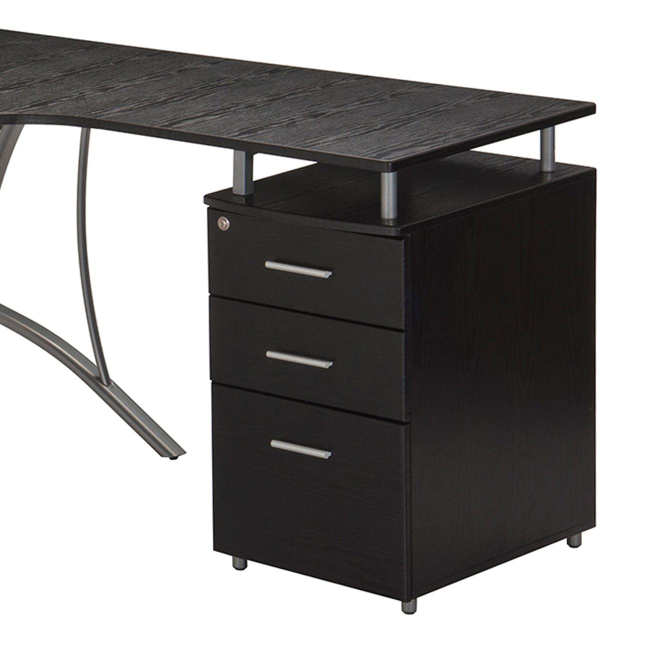 Techni MobiliModern L- Shaped Computer Desk with File Cabinet andStorage, Espresso