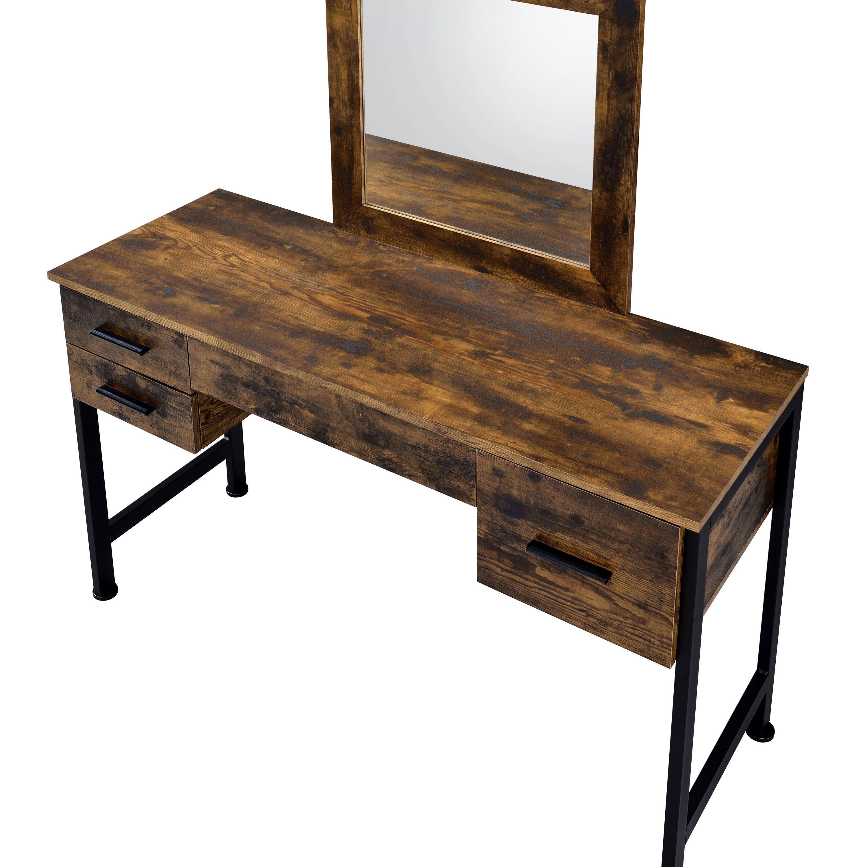 ACME Juvanth Vanity Desk & Mirror in Rustic Oak & Black Finish 24267