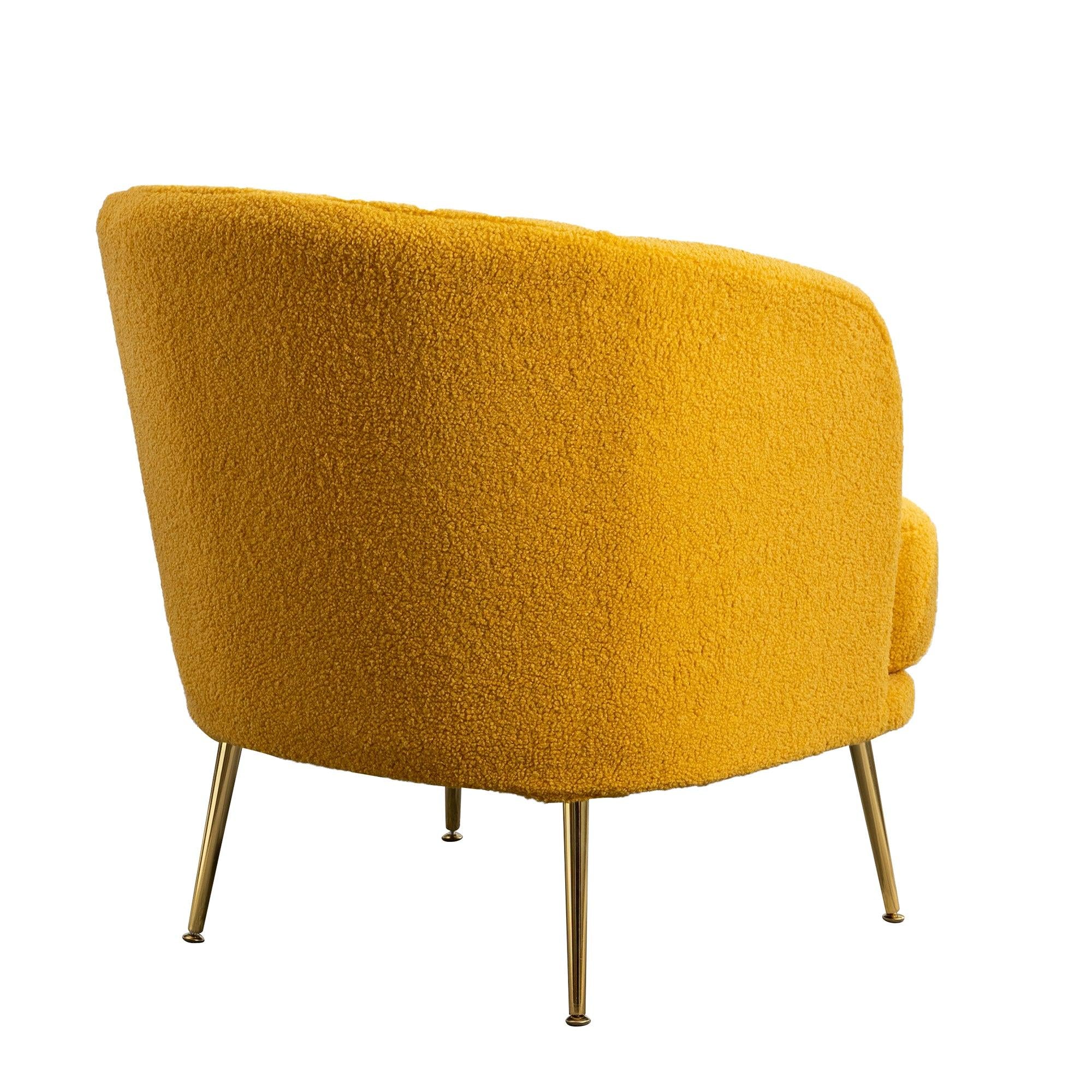 30.32"W Accent Chair Upholstered Curved Backrest Reading Chair Single Sofa Leisure Club Chair with Golden Adjustable Legs For Living Room Bedroom Dorm Room (Mustard Boucle)