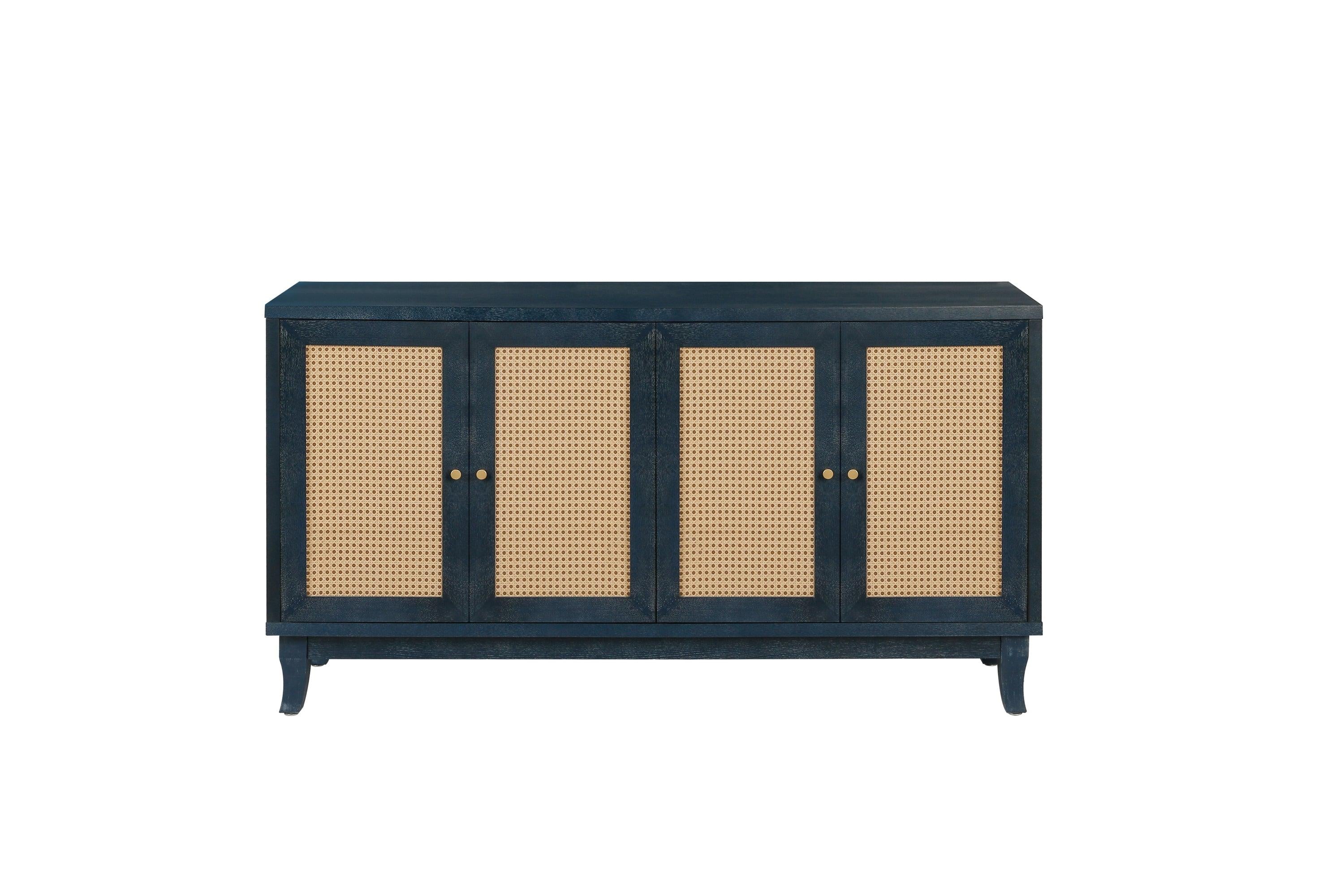 AccentStorage Cabinet Sideboard Wooden Cabinet with Antique Blue 4Doors for Hallway, Entryway, Living Room, Bedroom