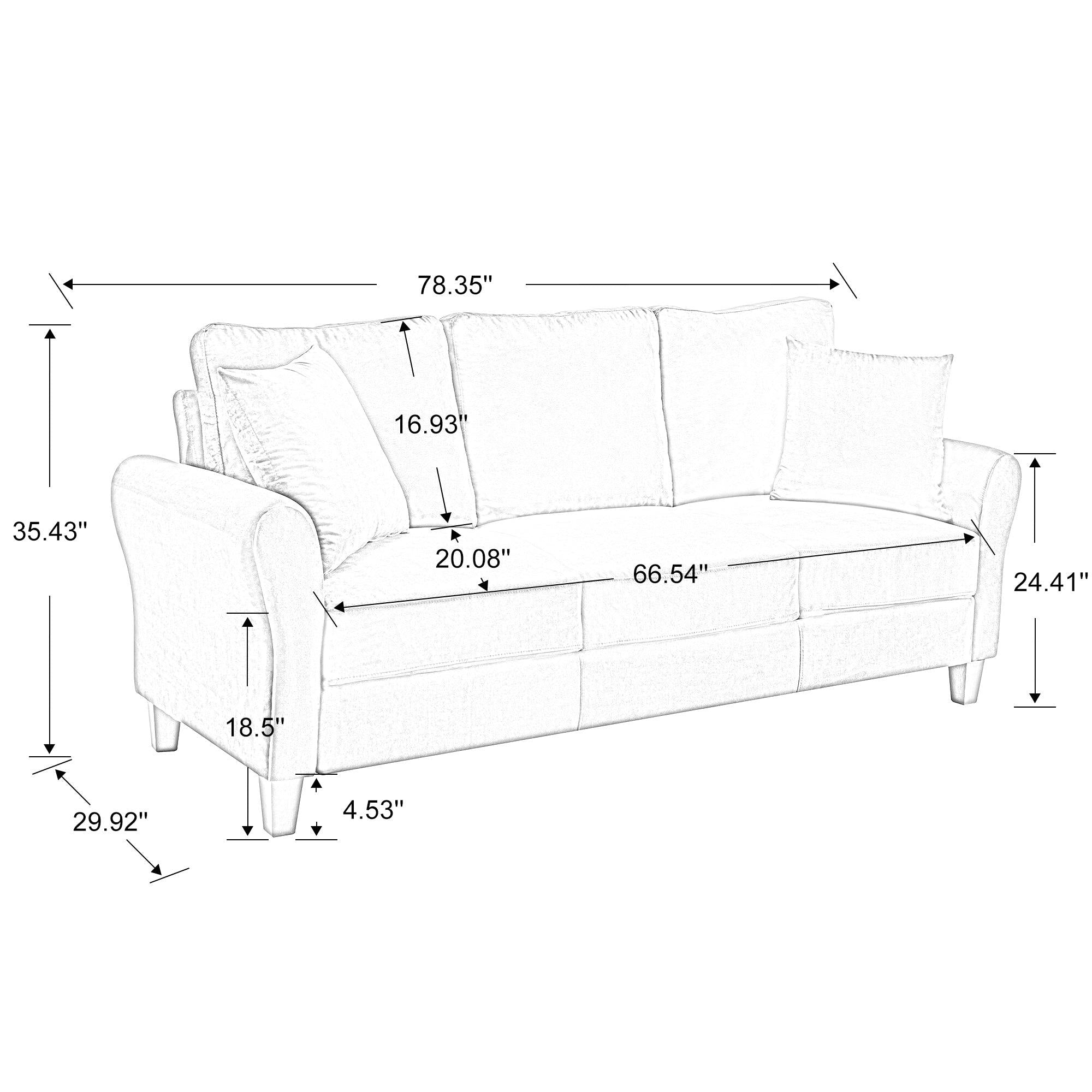 Modern Velvet Couch with 2 Pillow, 78 Inch Width Living Room Furniture, 3 Seater Sofa with Plastic Legs