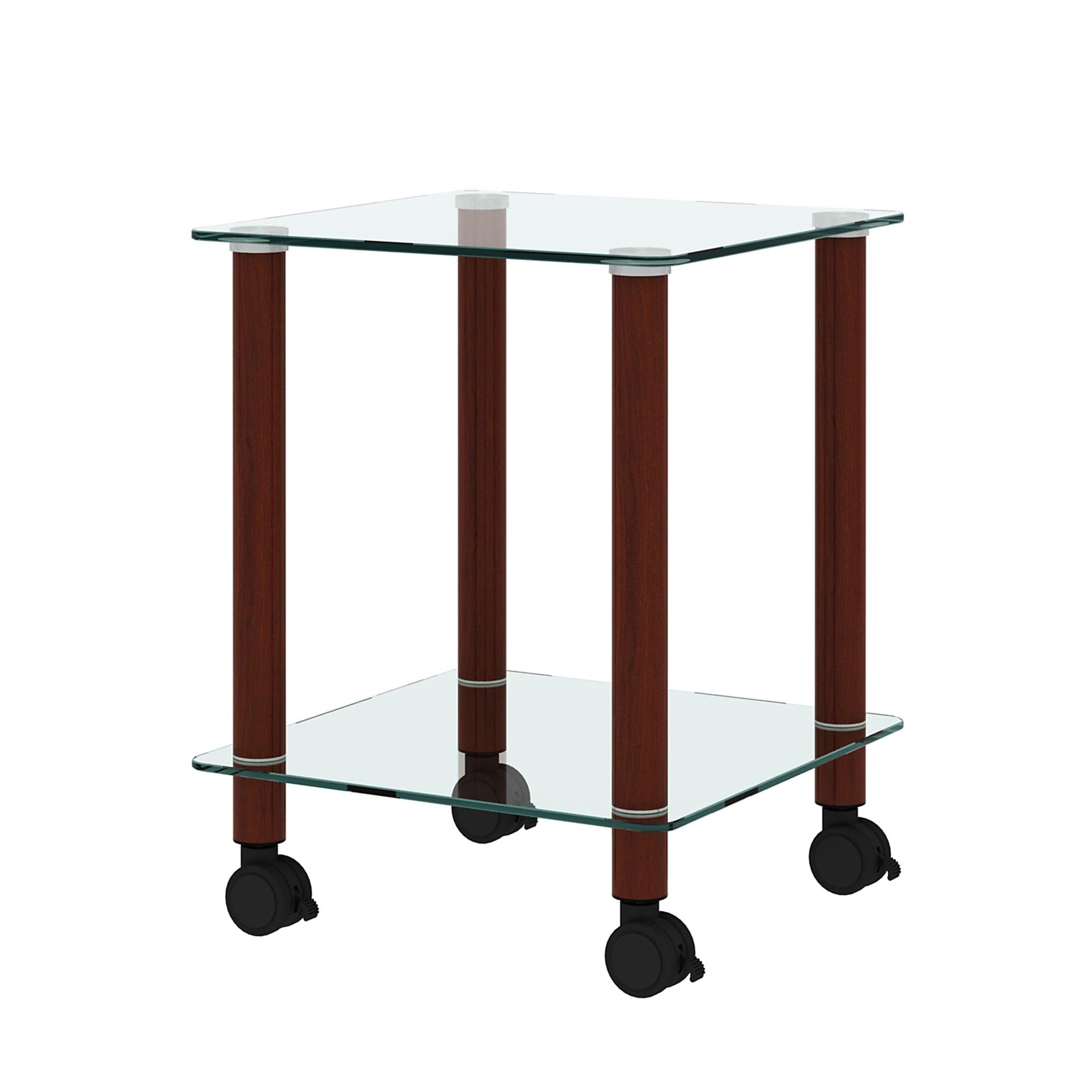 1-Piece Transparent+Walnut Side Table , 2-Tier Space End Table ,Modern Night Stand, Sofa table, Side Table withStorage Shelve