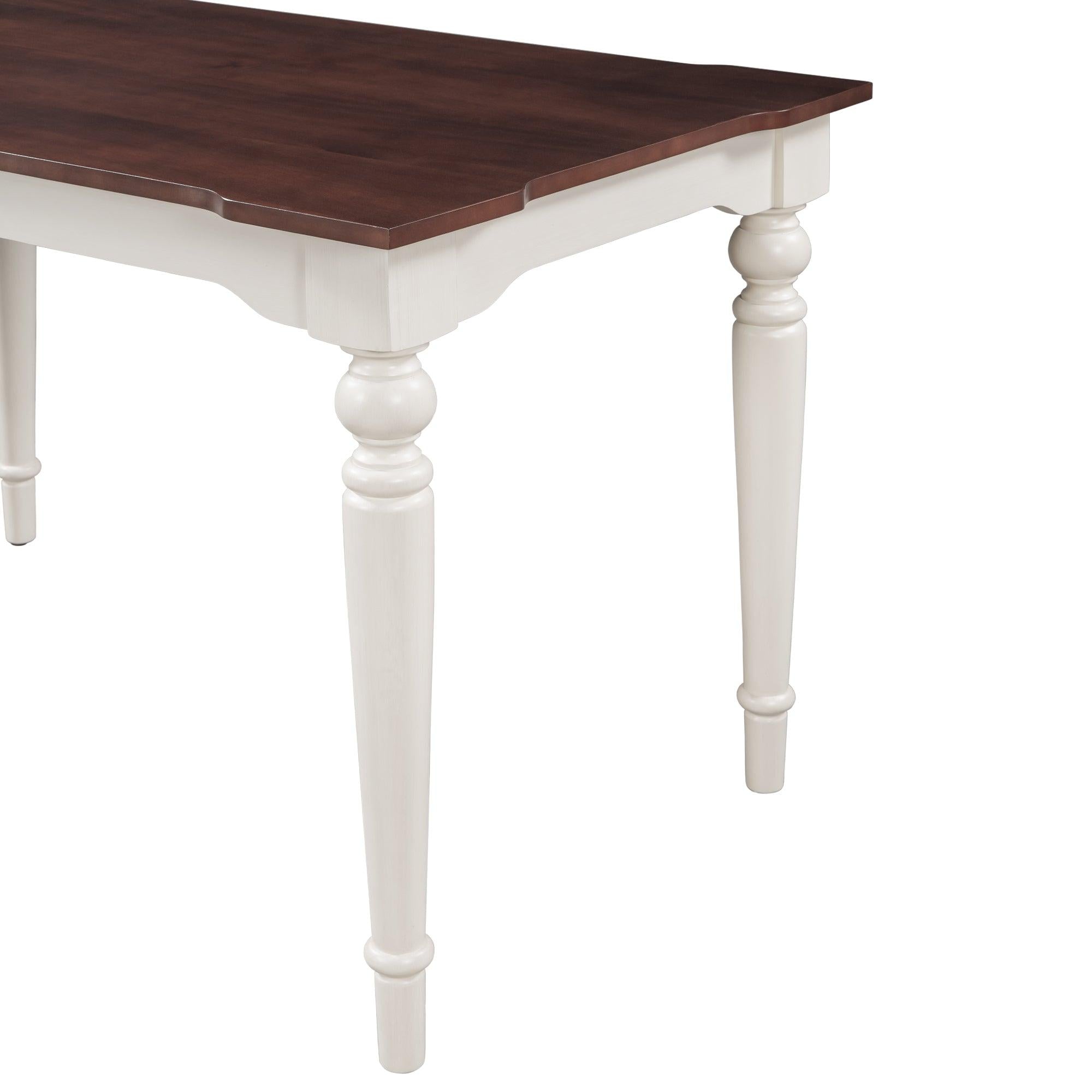 Wood Retro Classical Dining Table, Cherry Top+White Legs