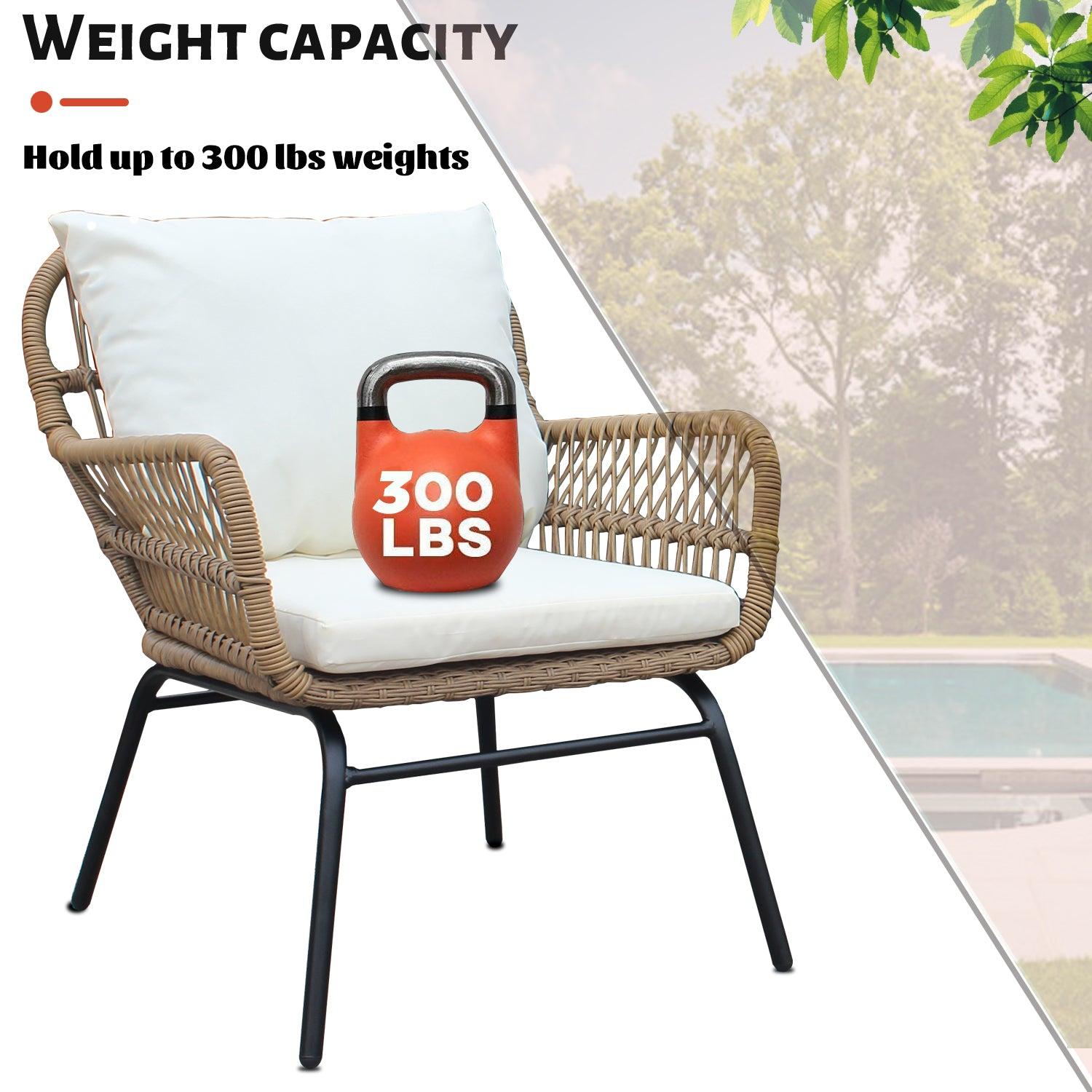 6PCS Outdoor Patio Balcony Natural Color Wicker Sofa Chair Set with Beige Cushion,Round Tempered Glass Table and Furniture Cover