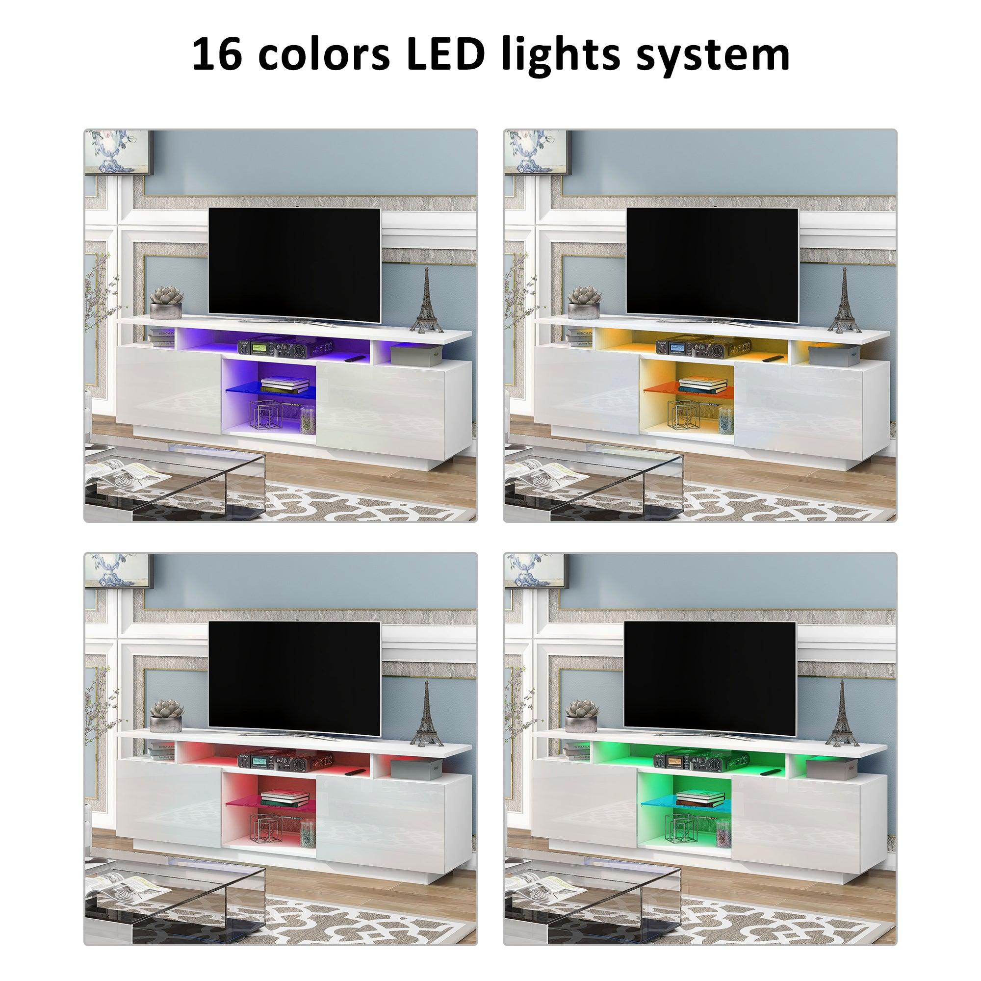 Modern TV Stand for TVs up to 65inches with LED lights, 16 Colors, for Livingroom, Bedroom, White