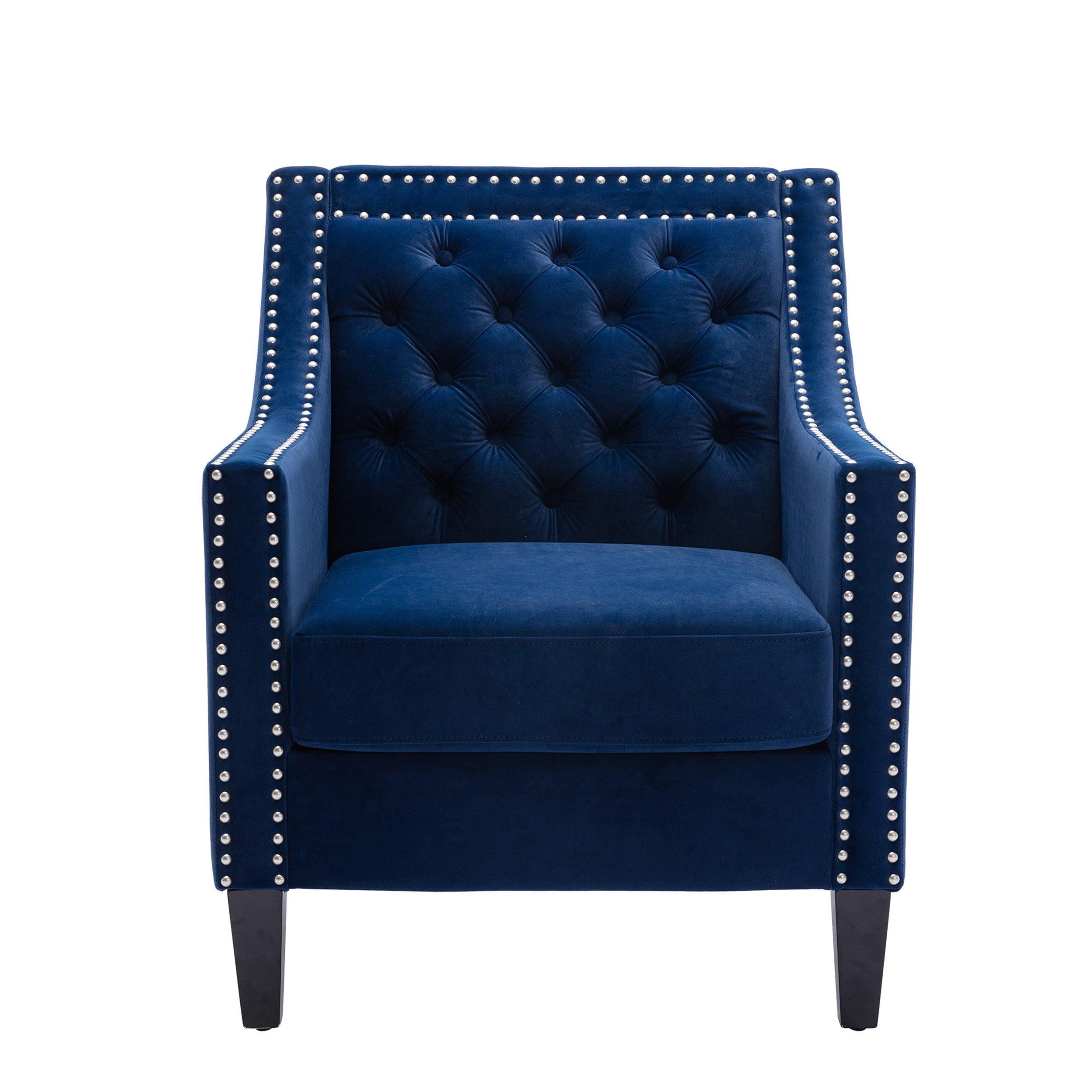 Accent armchair living room chair  with nailheads and solid wood legs