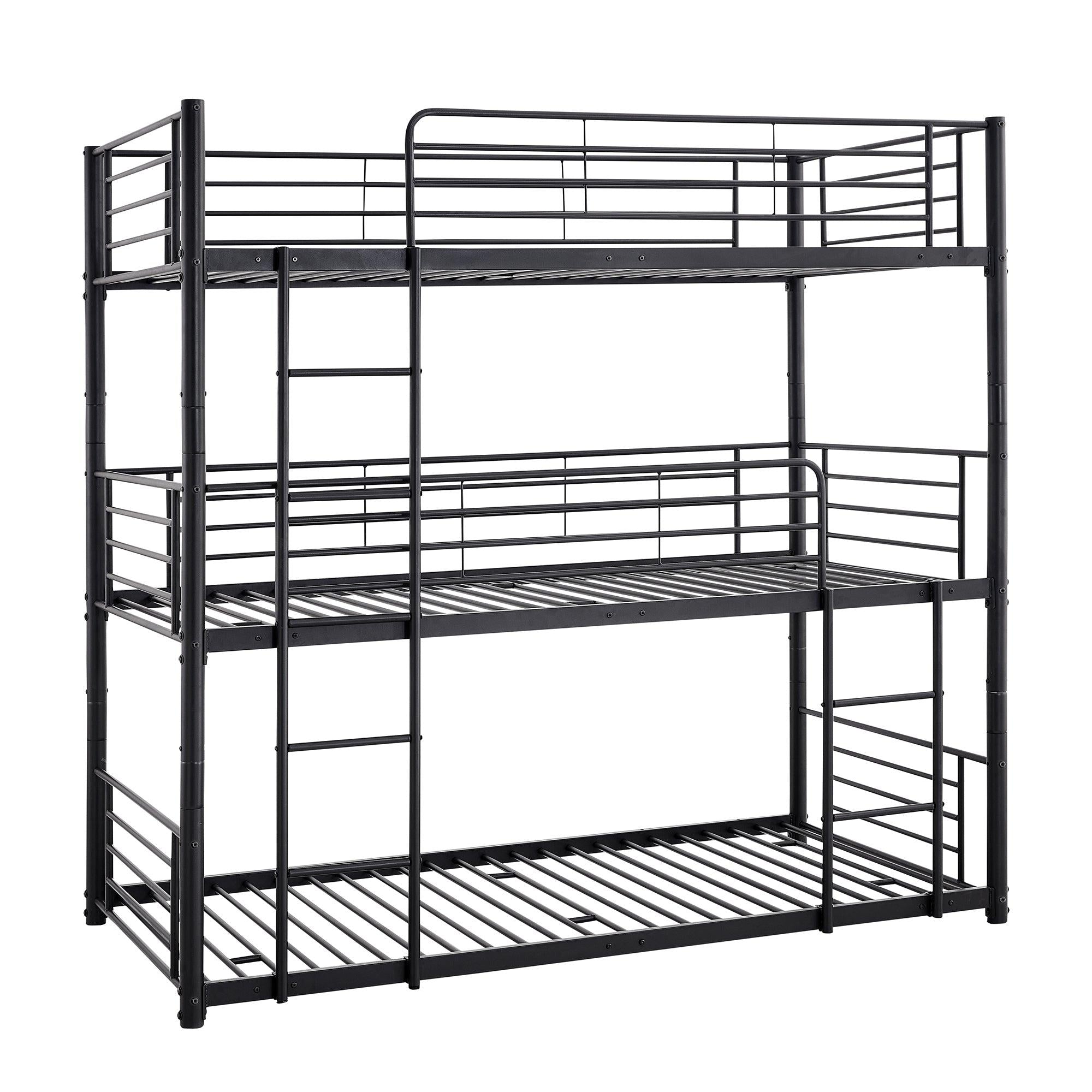 Twin-Twin-Twin Triple Bed with Built-in Ladder, Divided into Three Separate Beds,Black