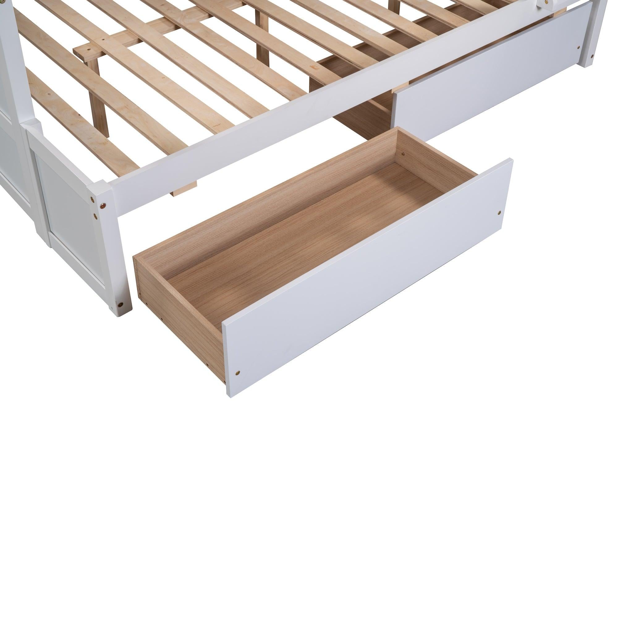 Twin over Full Bunk Bed withStorage - White