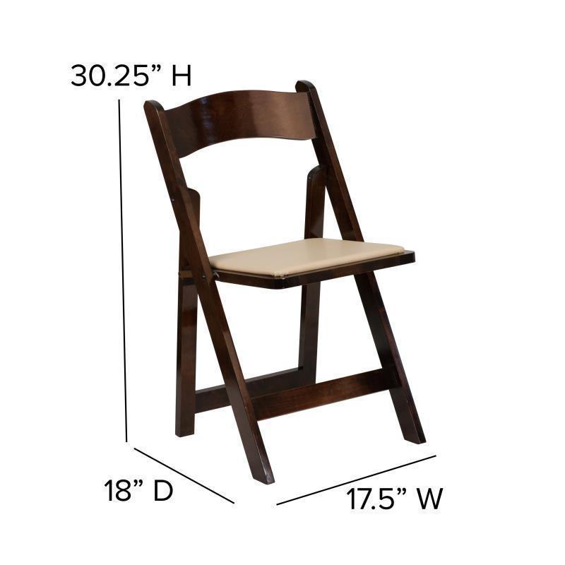 HERCULES Series Fruitwood Wood Folding Chair with Vinyl Padded Seat