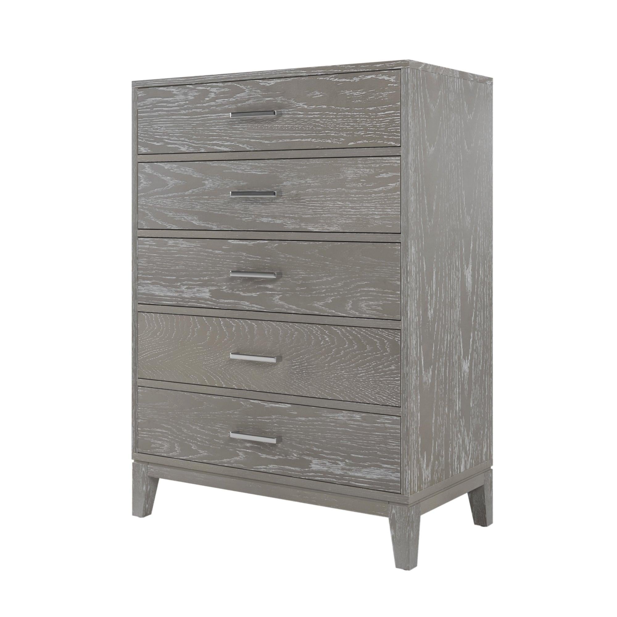 Modern Concise Style Solid wood Grey grain Five-Drawer Chest with Tapered Legs and Smooth Gliding Drawers