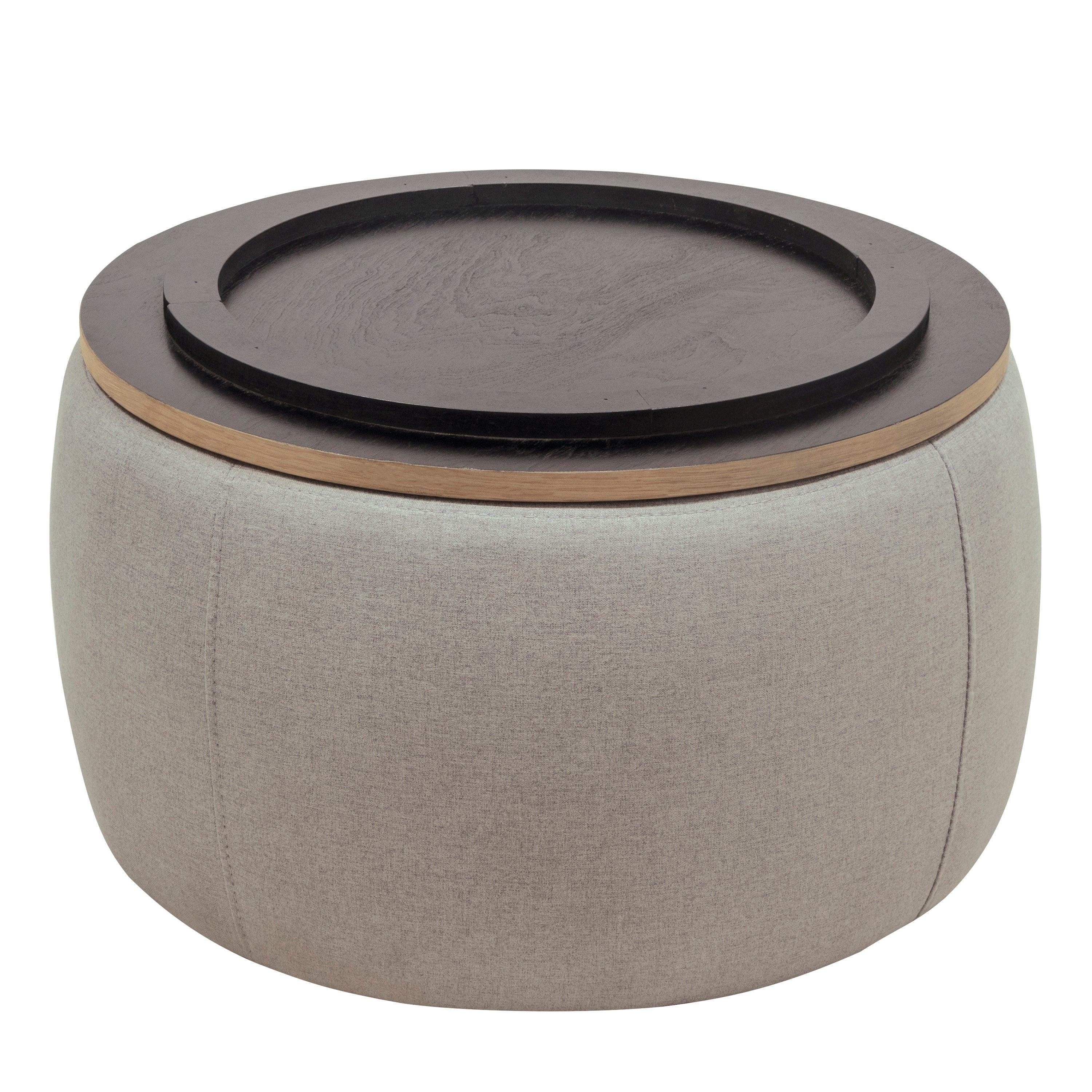 RoundStorage Ottoman, 2 in 1 Function, Work as End table and Ottoman,  Grey (25.5"x25.5"x14.5")