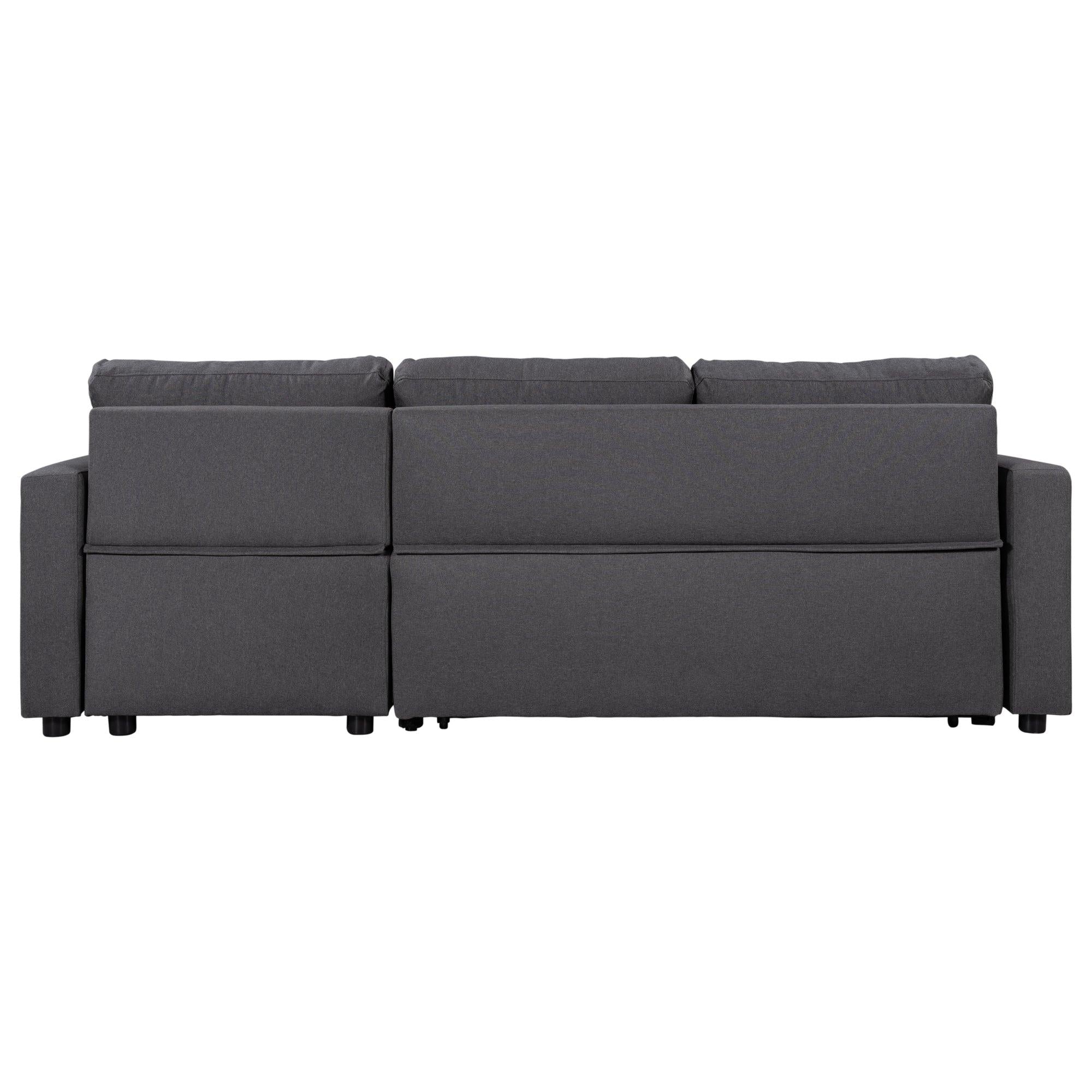 Upholstery  Sleeper Sectional Sofa Grey withStorage Space, 2 Tossing Cushions