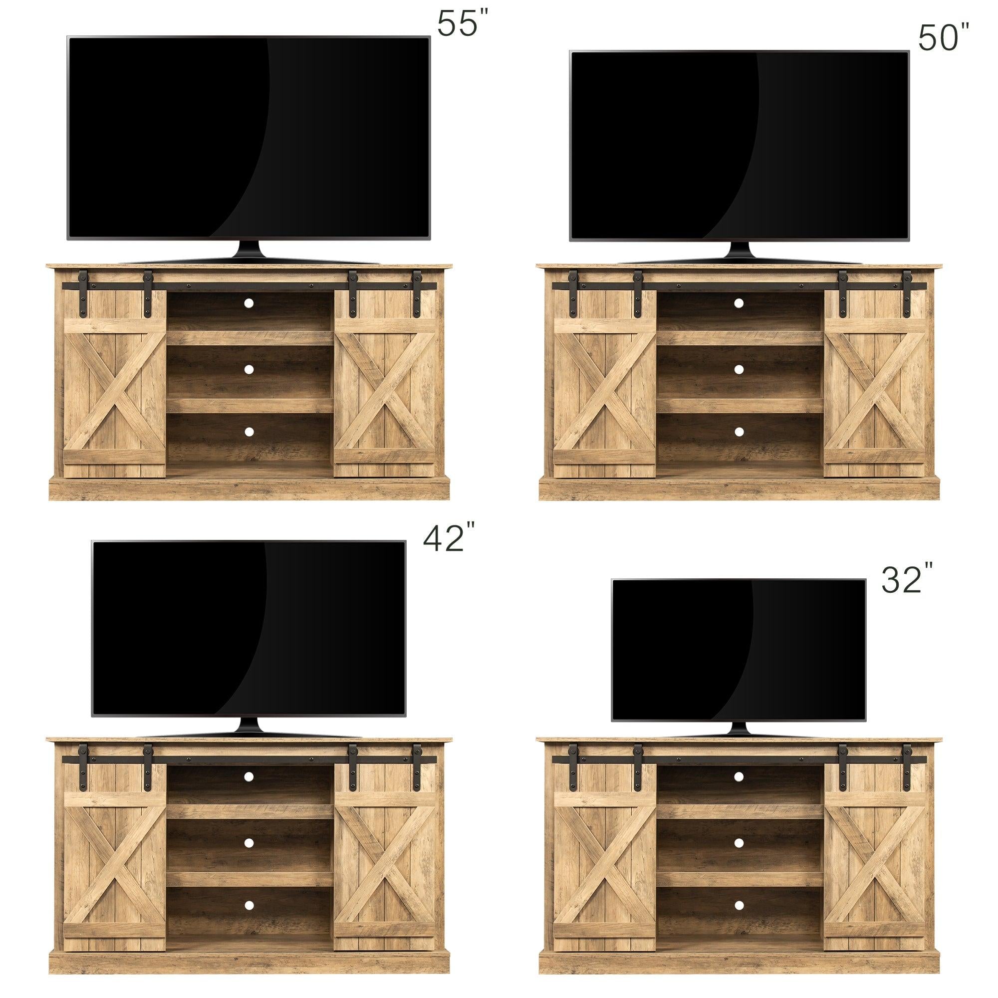 Farmhouse Sliding Barn Door TV Stand for TV up to 60 Inch Flat Screen Media Console TableStorage Cabinet Wood Entertainment Center Sturdy Ranch Rustic Style