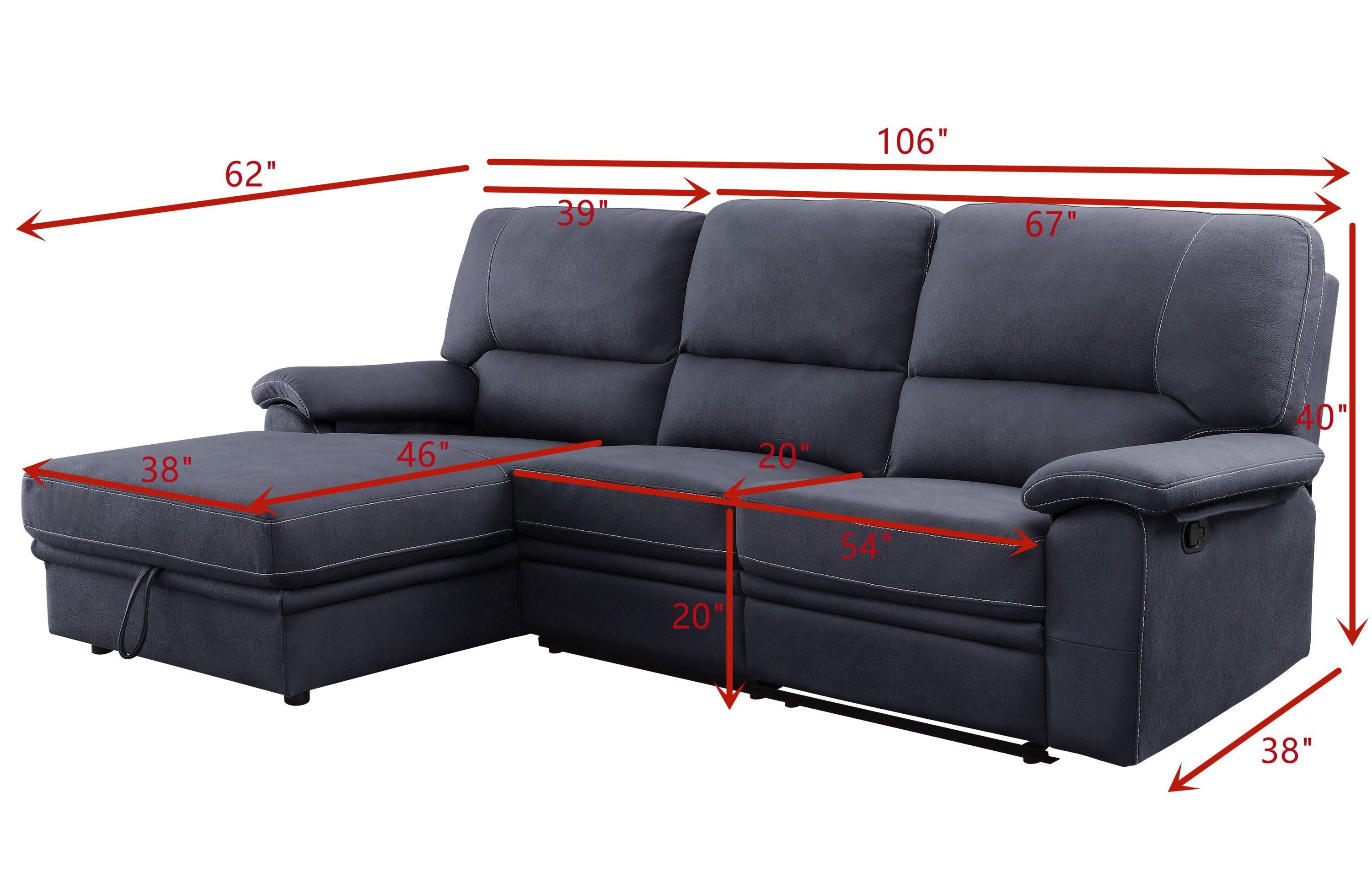 ACME Trifora RecliningStorage Sectional Sofa, Dark Gray Fabric 51605